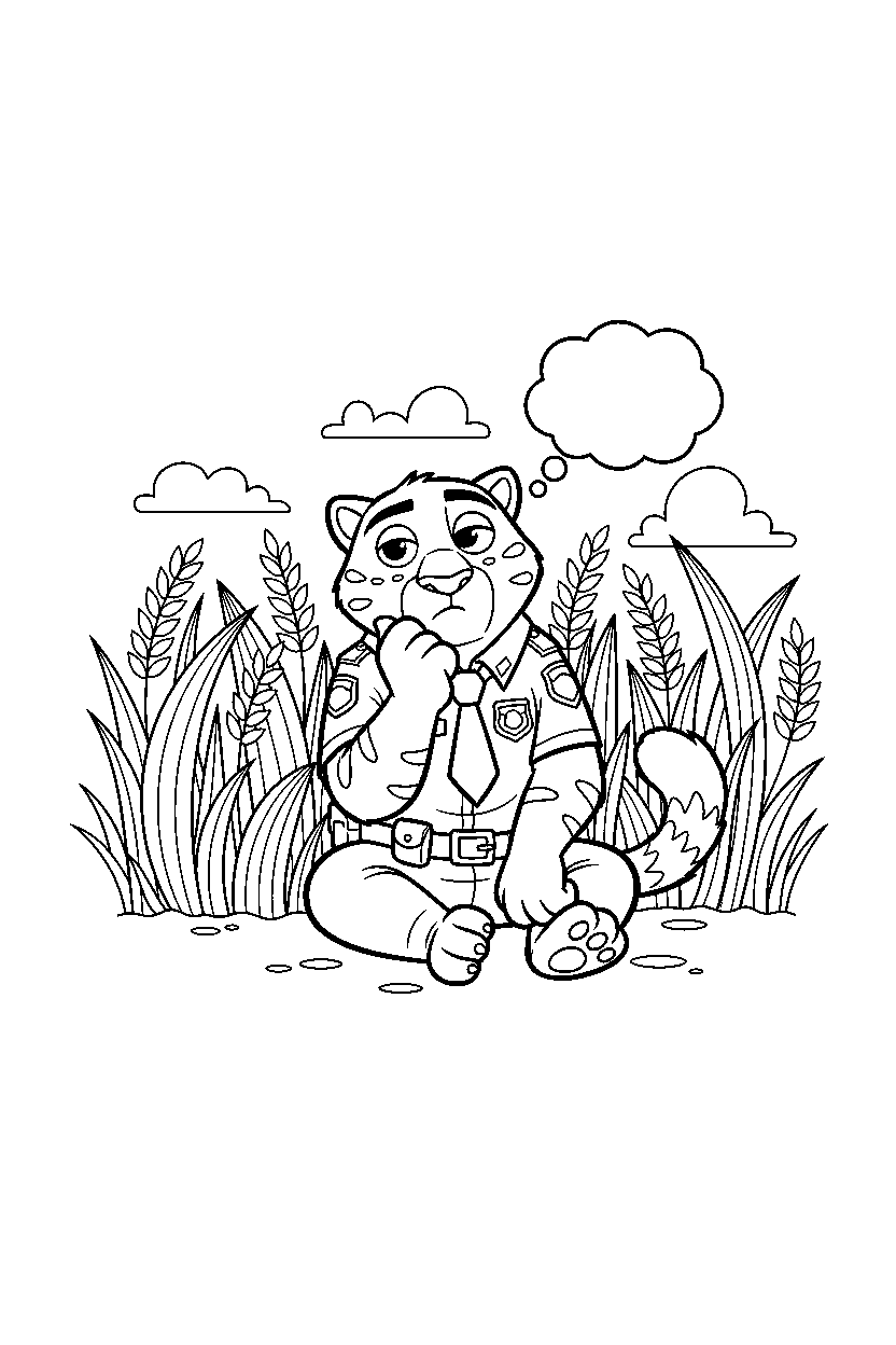 zootopia clawhauser thinking in wheat field line art
