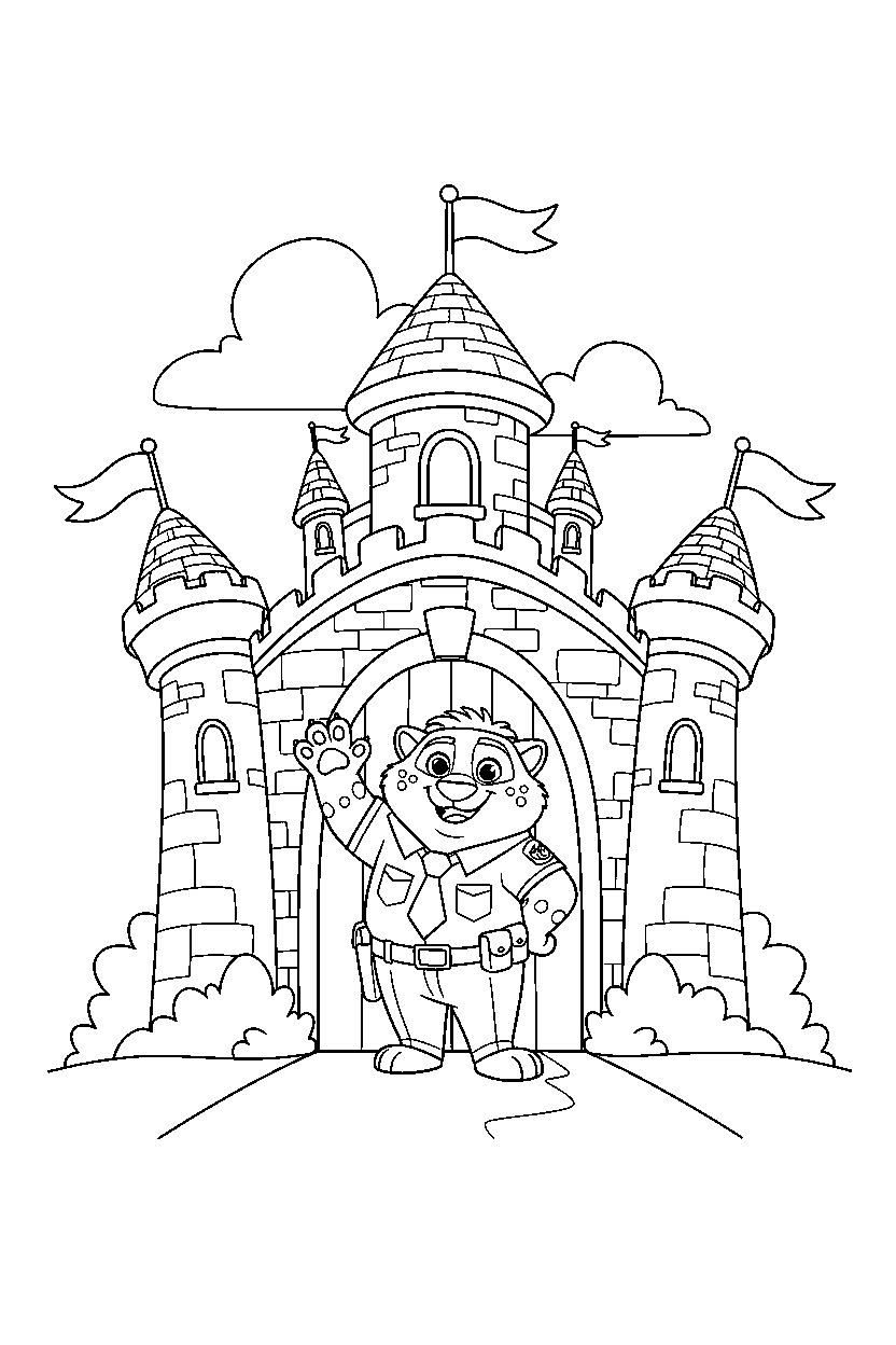 zootopia clawhauser waving in castle line art