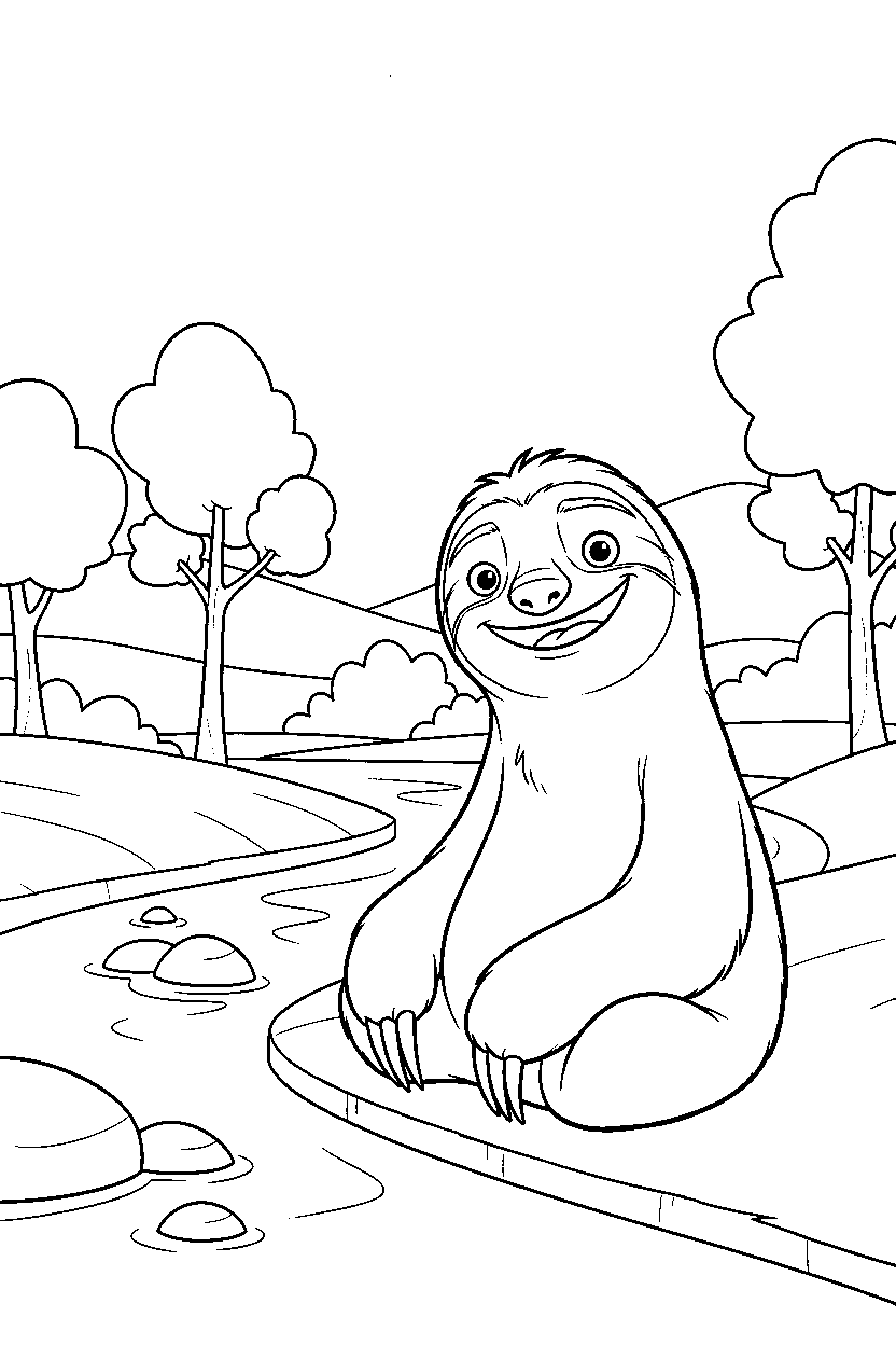 zootopia flash smiling by river line art