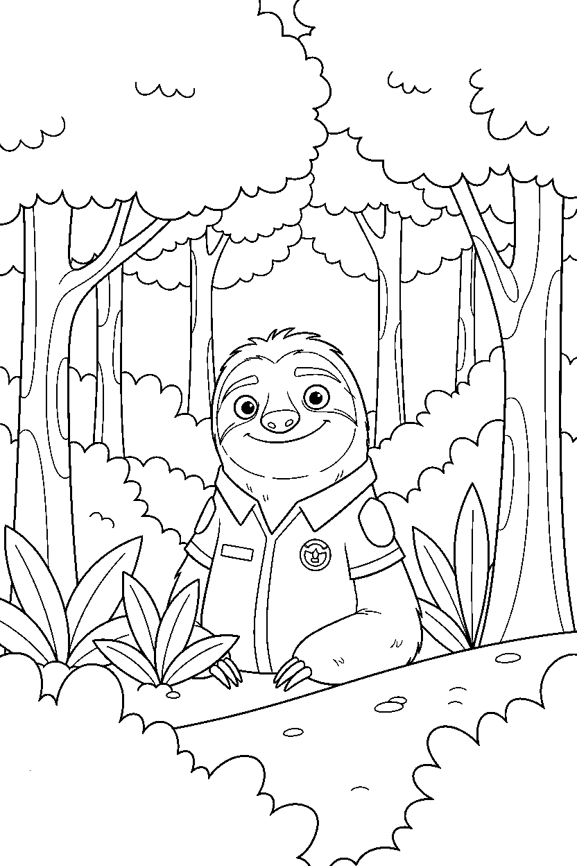 zootopia flash smiling in forest line art