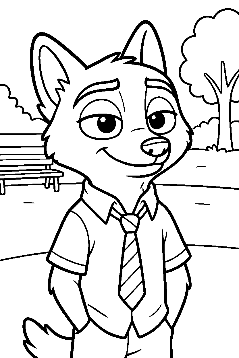zootopia nick wilde in neighborhood park line art