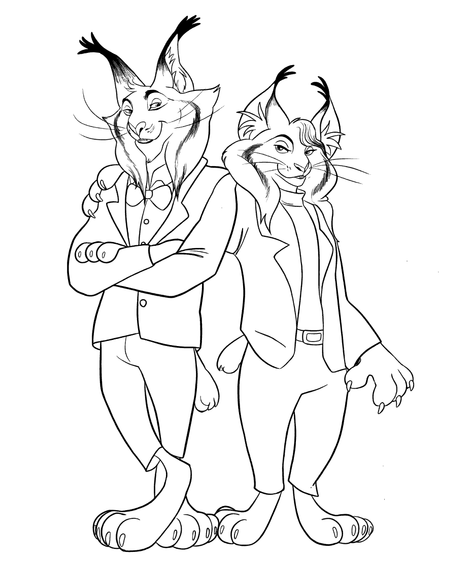 cattrick and kitty lynxley stylish zootopia character duo line art