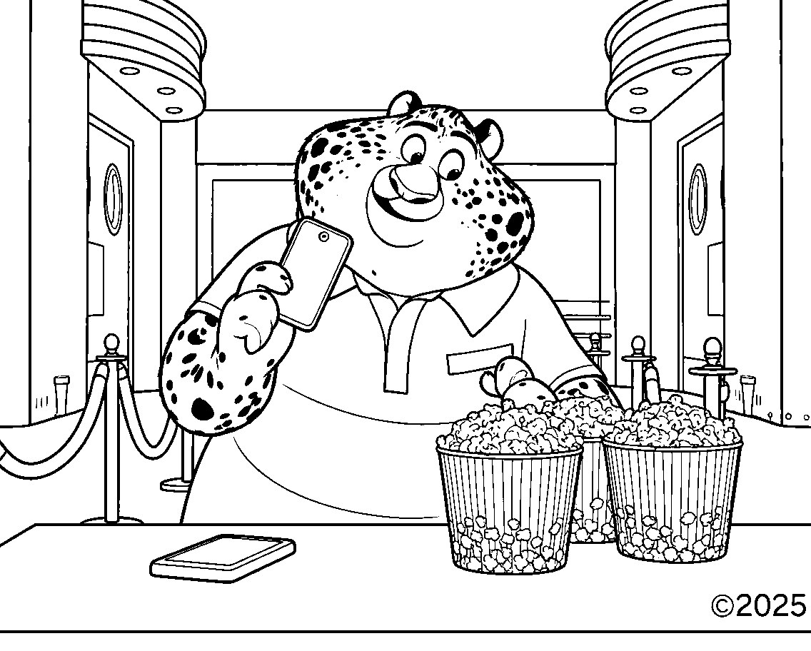clawhauser movie theater selfie line art