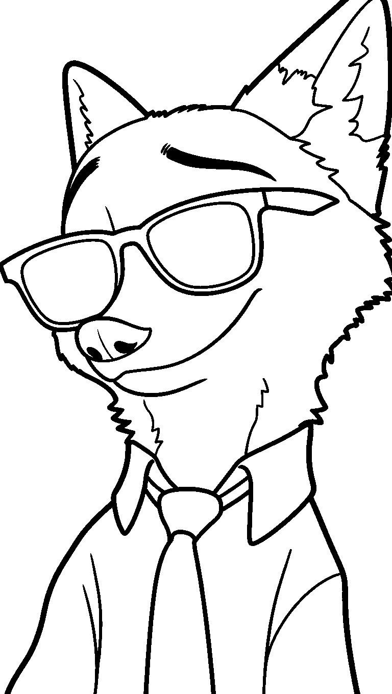 cool nick wilde in trendy glasses portrait line art