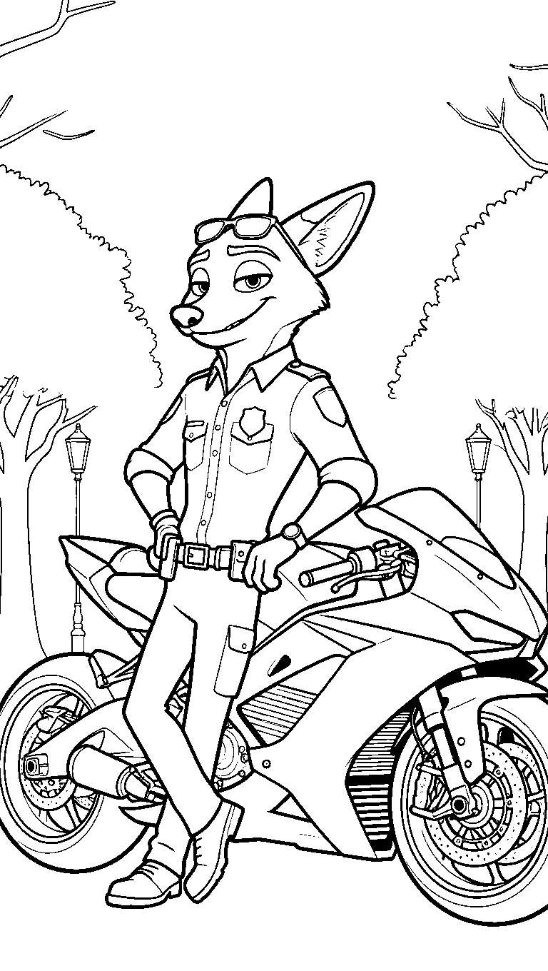 cool nick wilde police motorcycle line art