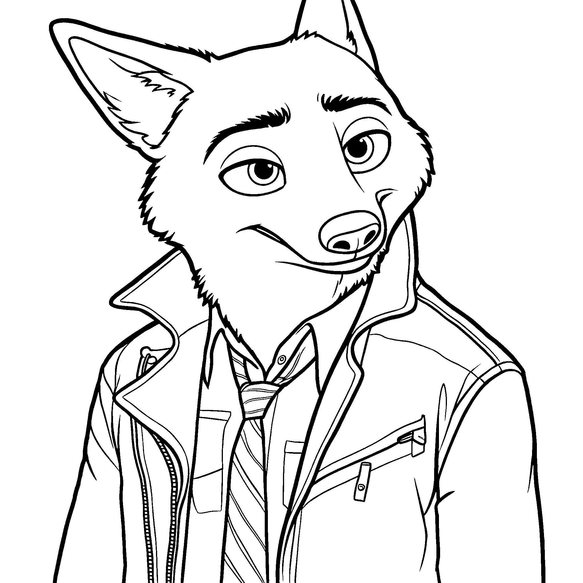cool nick wilde zootopia cop in leather jacket line art