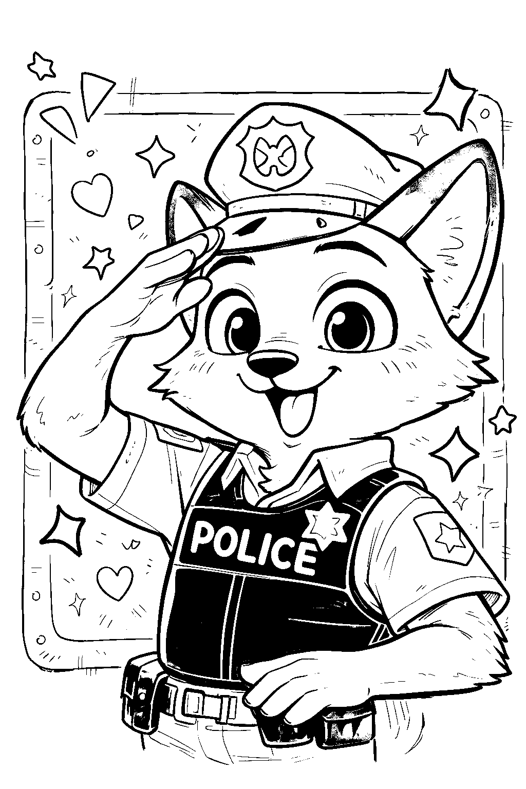 cute chibi nick wilde police coloring