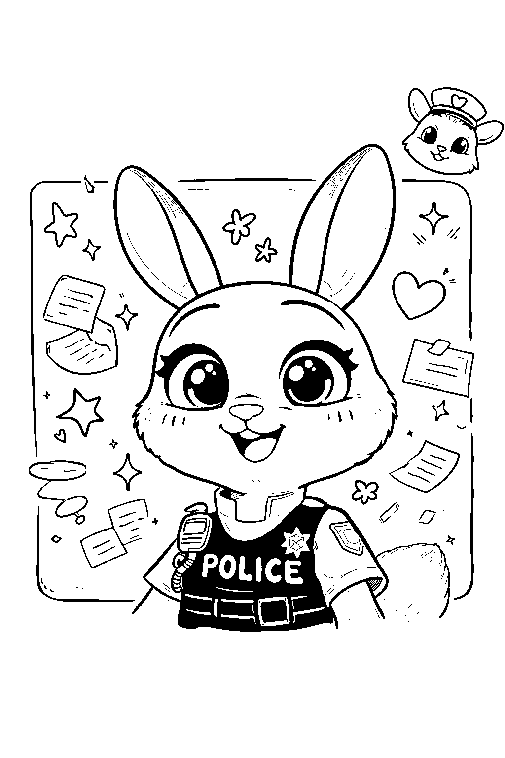 cute kawaii judy hopps police line art
