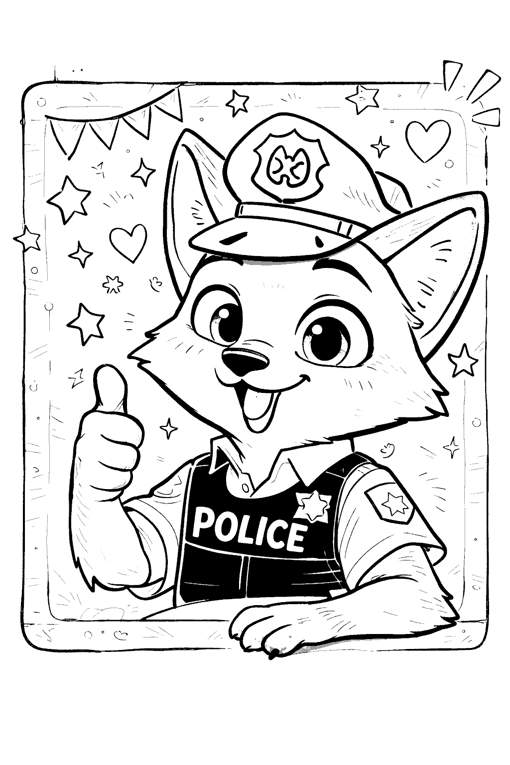 cute kawaii nick wilde police line art