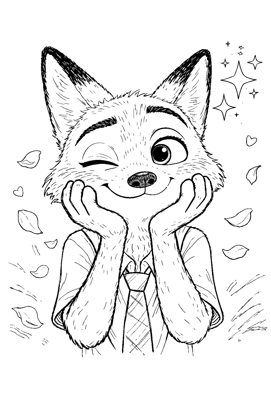 cute winking nick wilde line art
