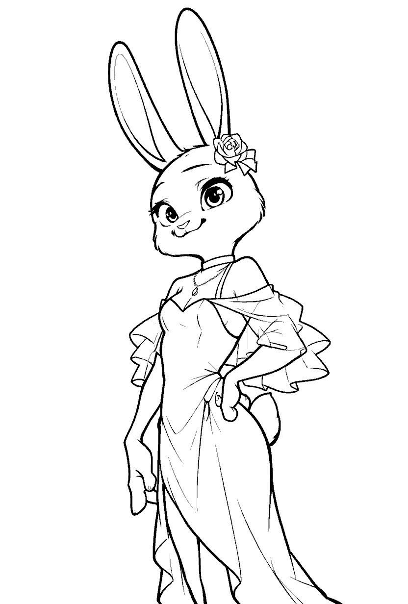 elegant judy hopps evening gown line art