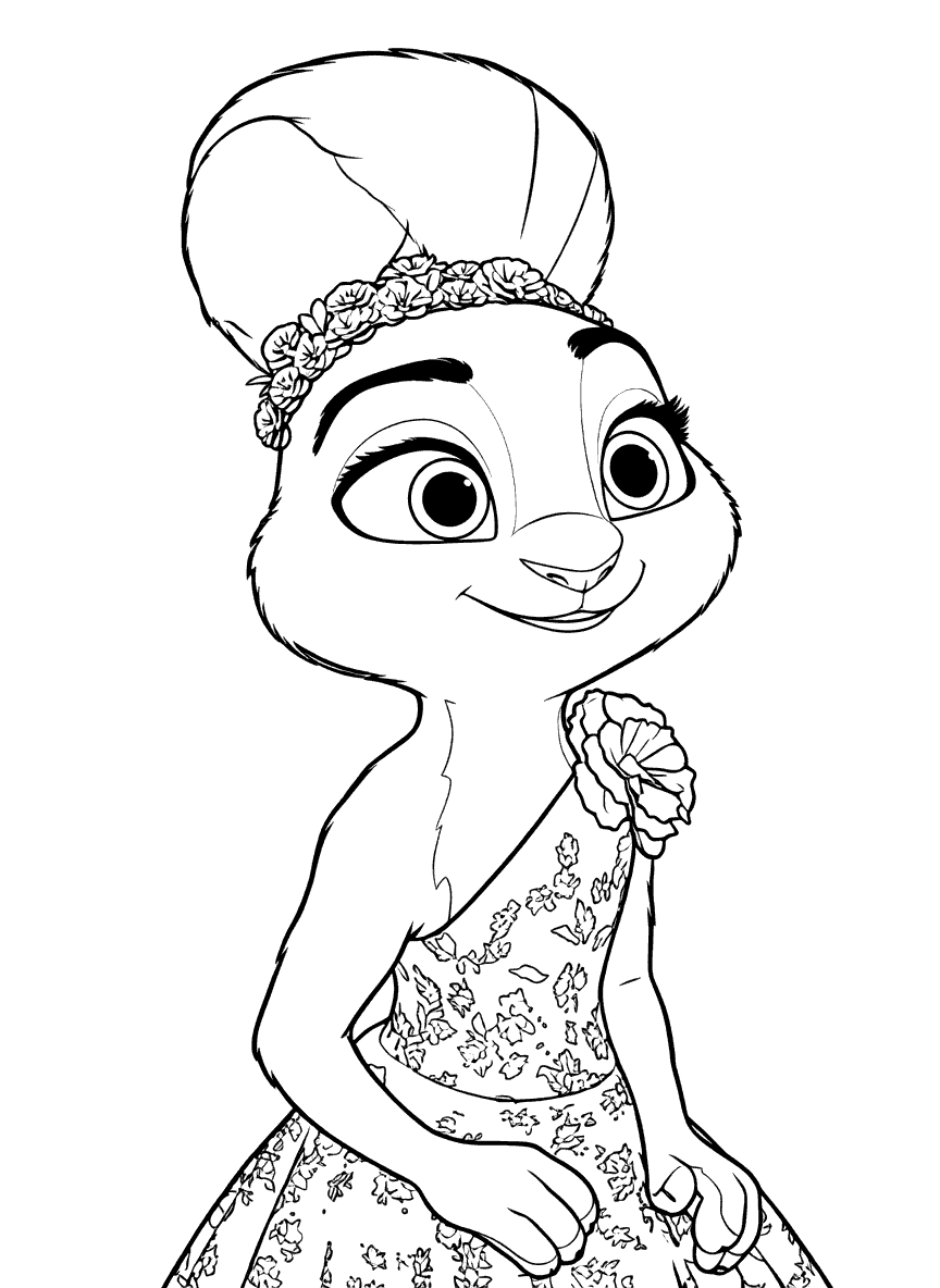 elegant judy hopps flower dress zootopia line art