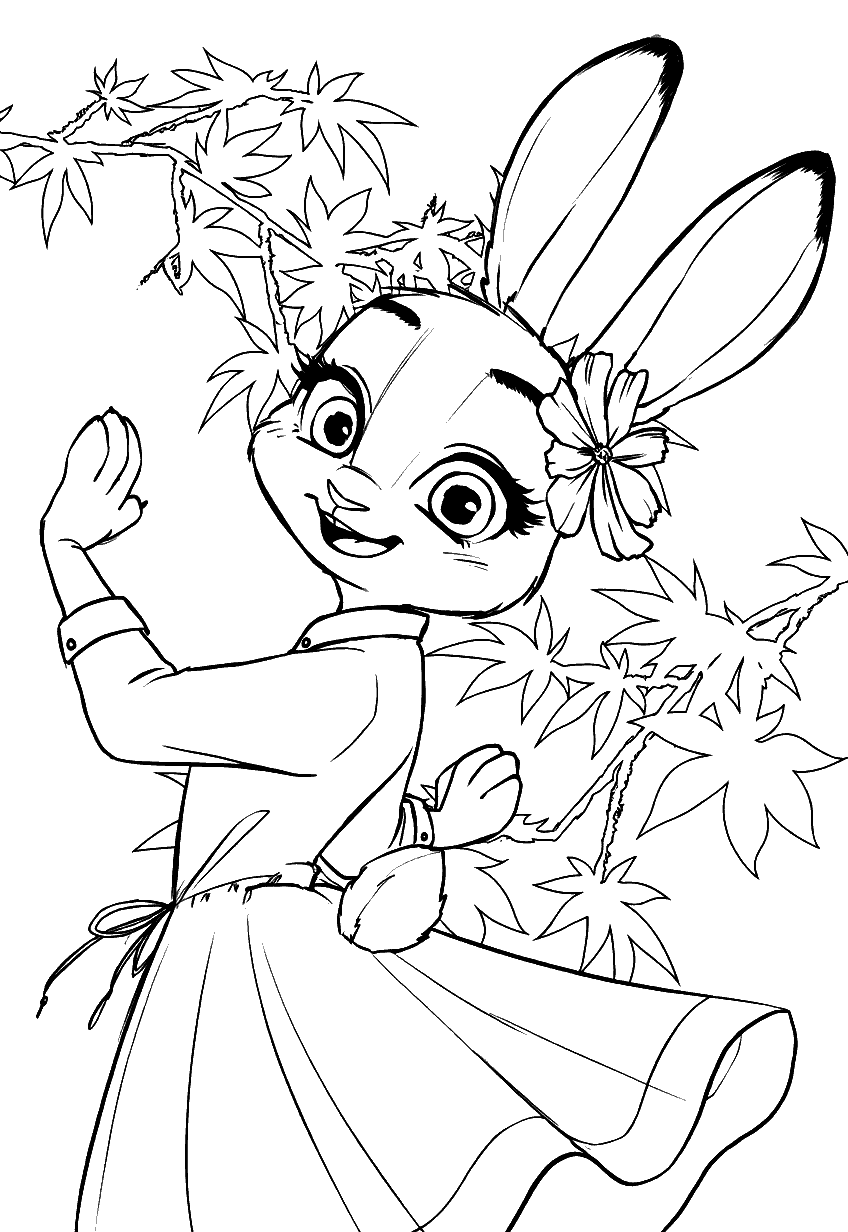 elegant judy hopps waving zootopia line art