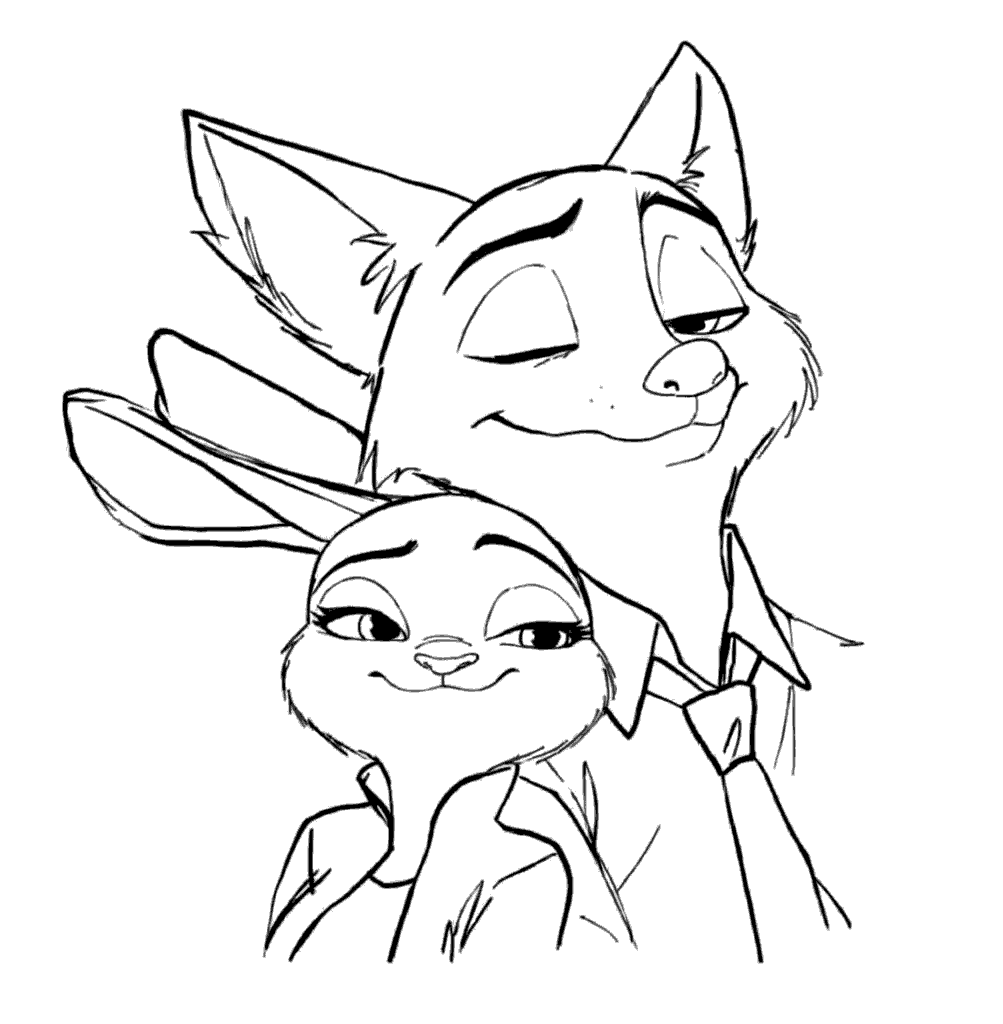 nick wilde judy hopps cute coloring pdf