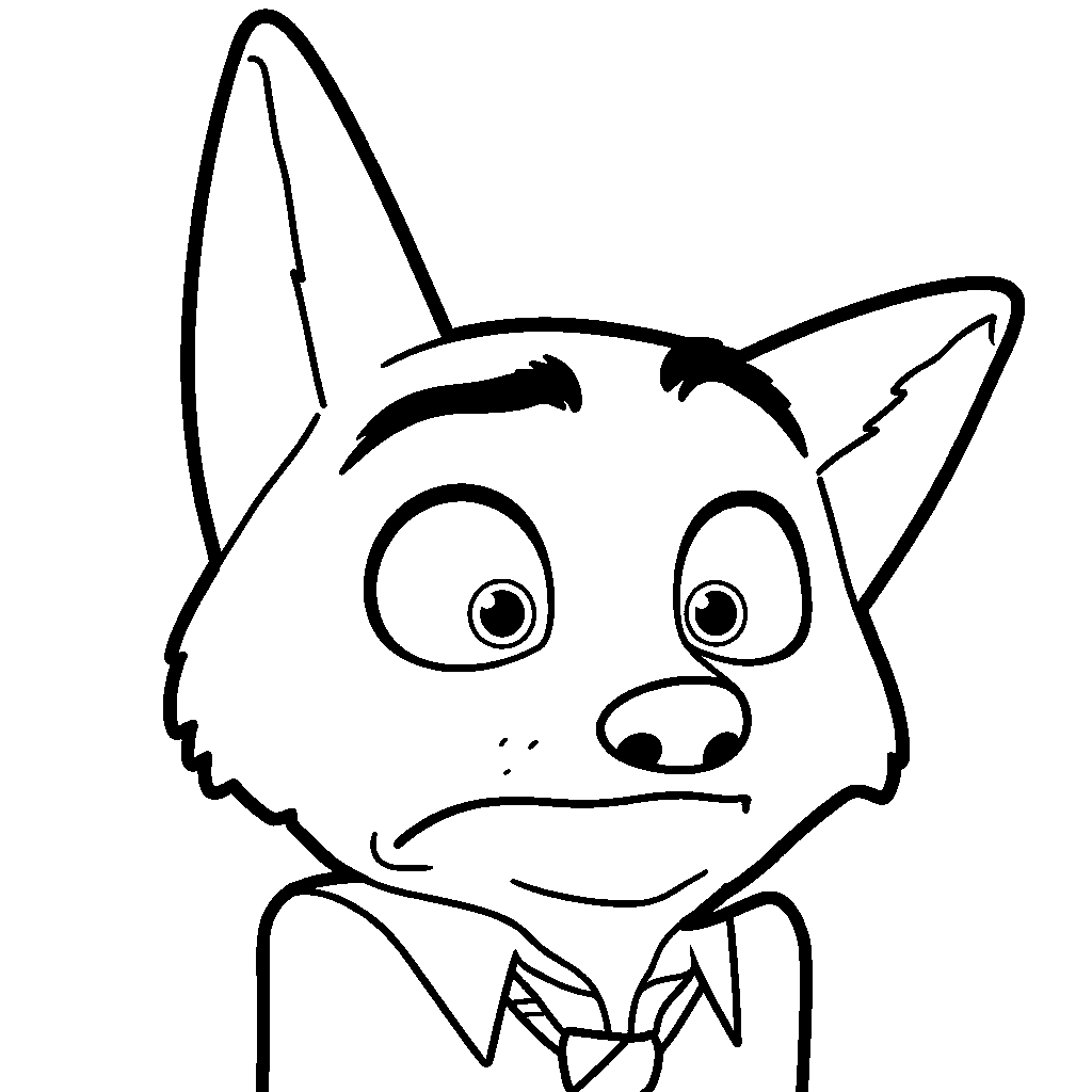 funny nick wilde shocked expression line art