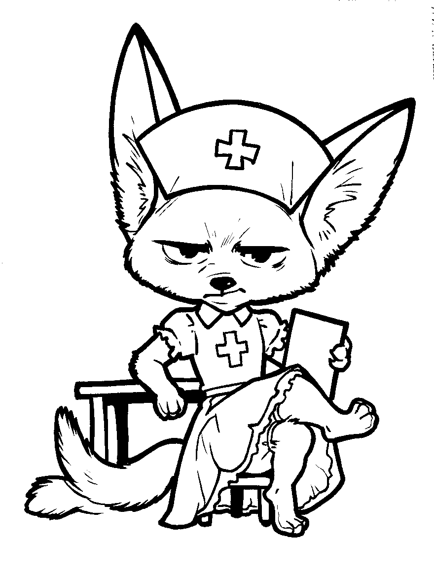 grumpy finnick in nurse costume line art