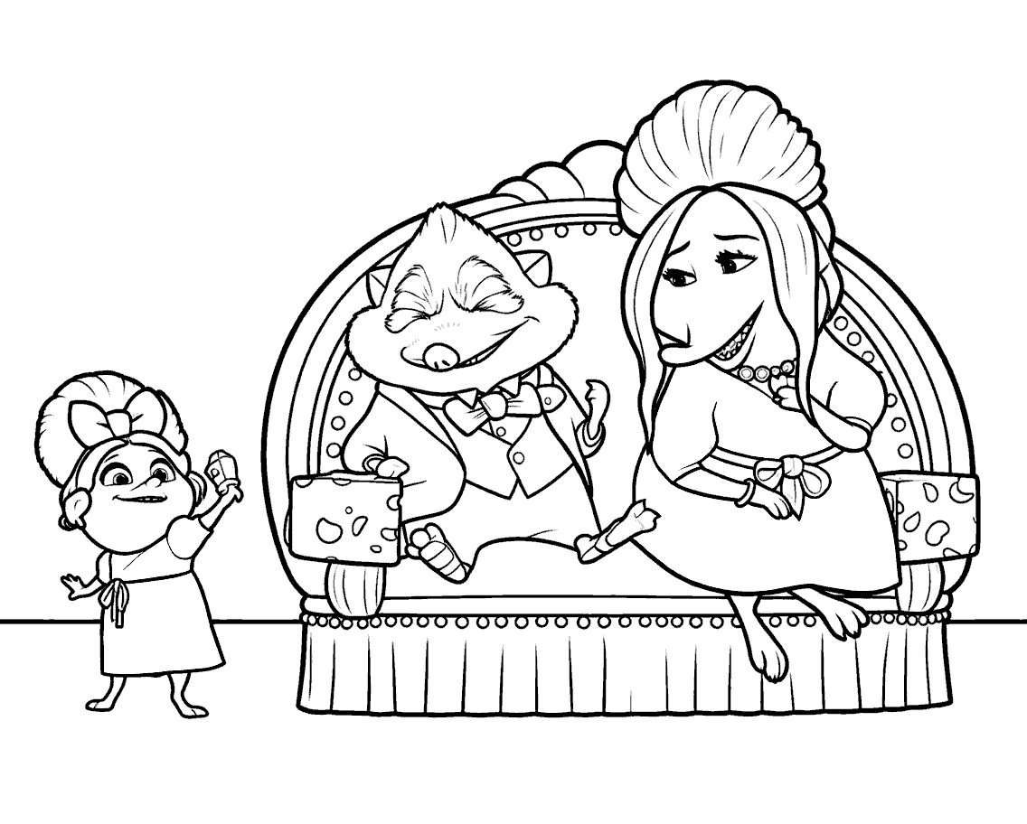 judith and fru fru with mr big zootopia line art