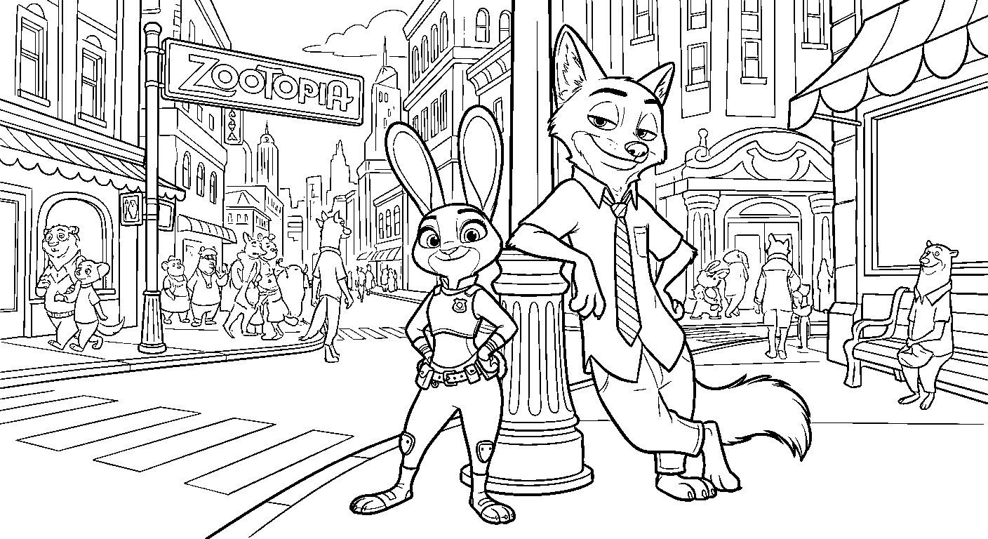 judy and nick city street adventure coloring sheet