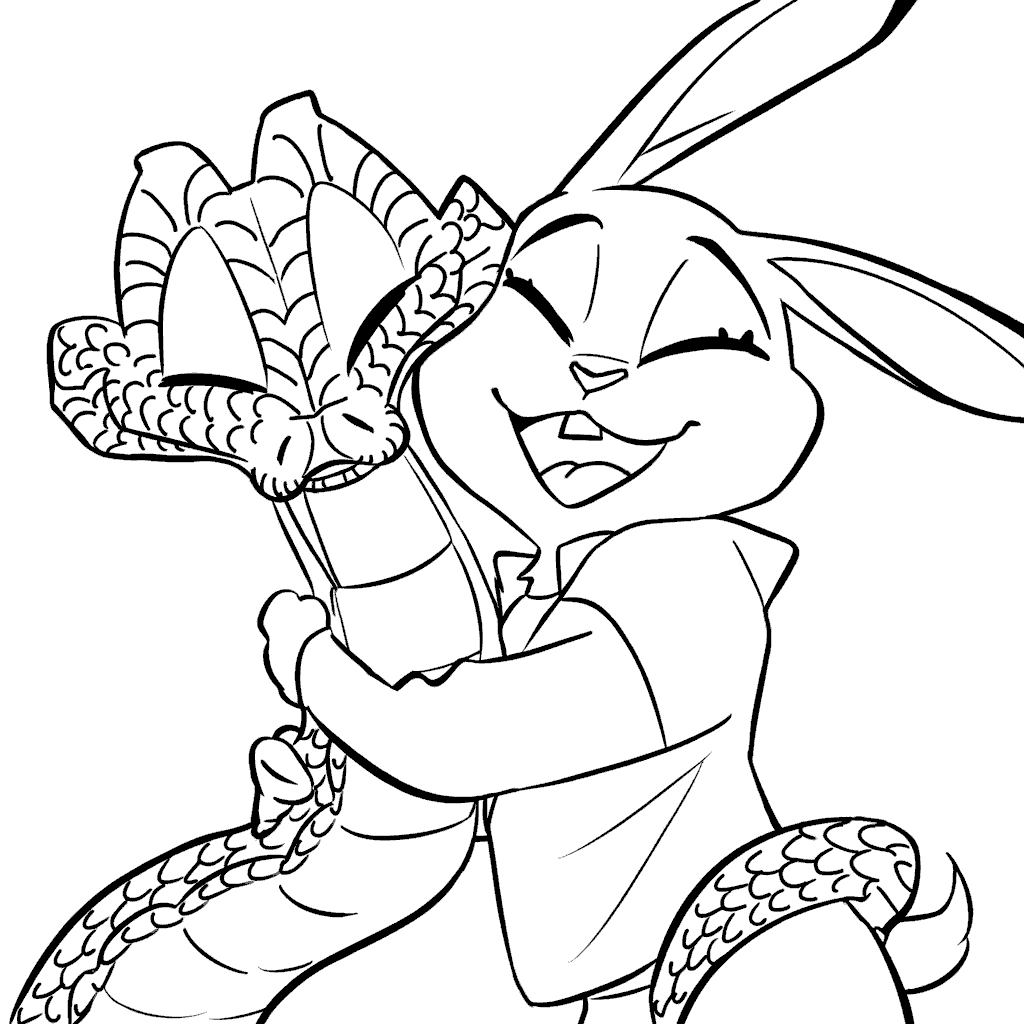 judy hopps and gary de snake zootopia friends line art