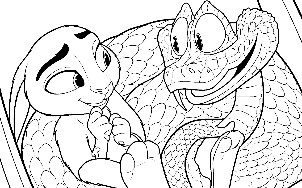 judy hopps and gary de snake zootopia interrogation line art