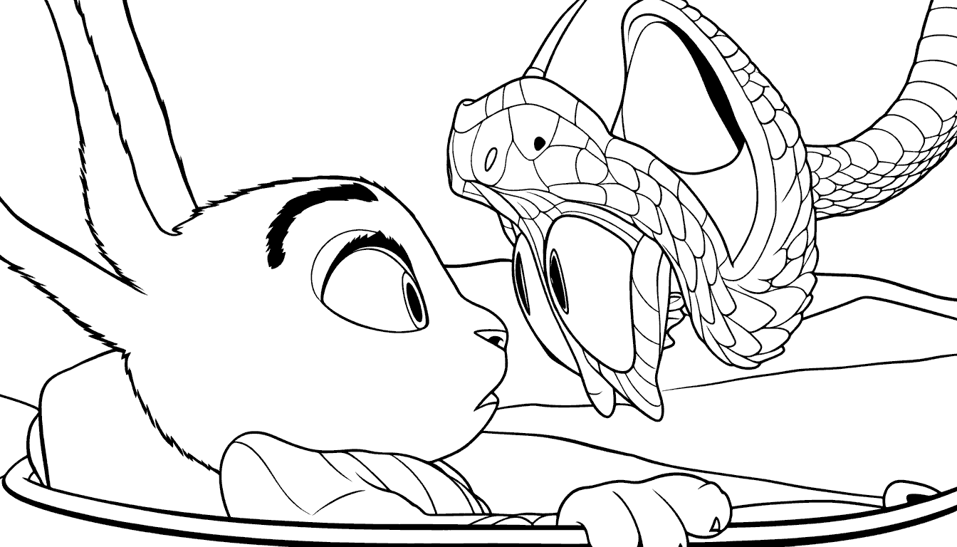judy hopps and gary de snake zootopia investigation line art