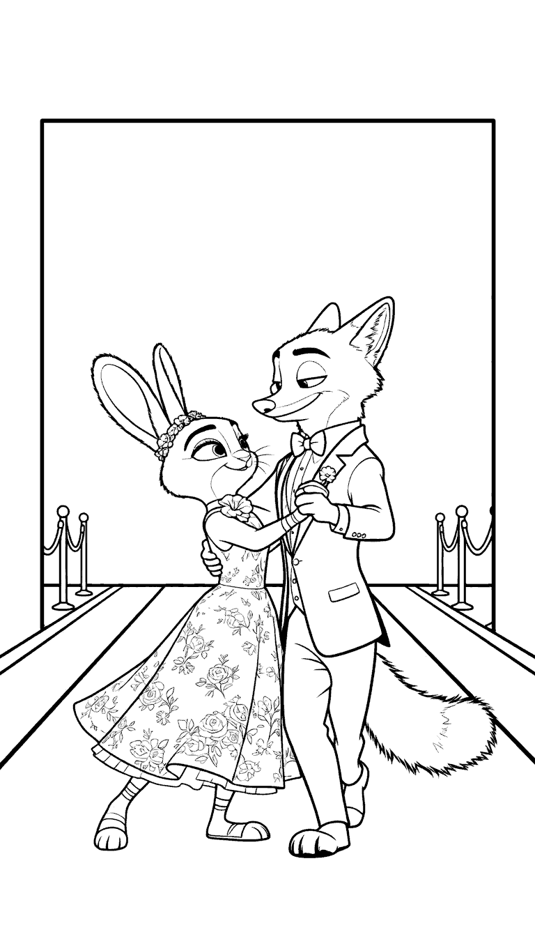 judy hopps and nick wilde elegant zootopia ball line art