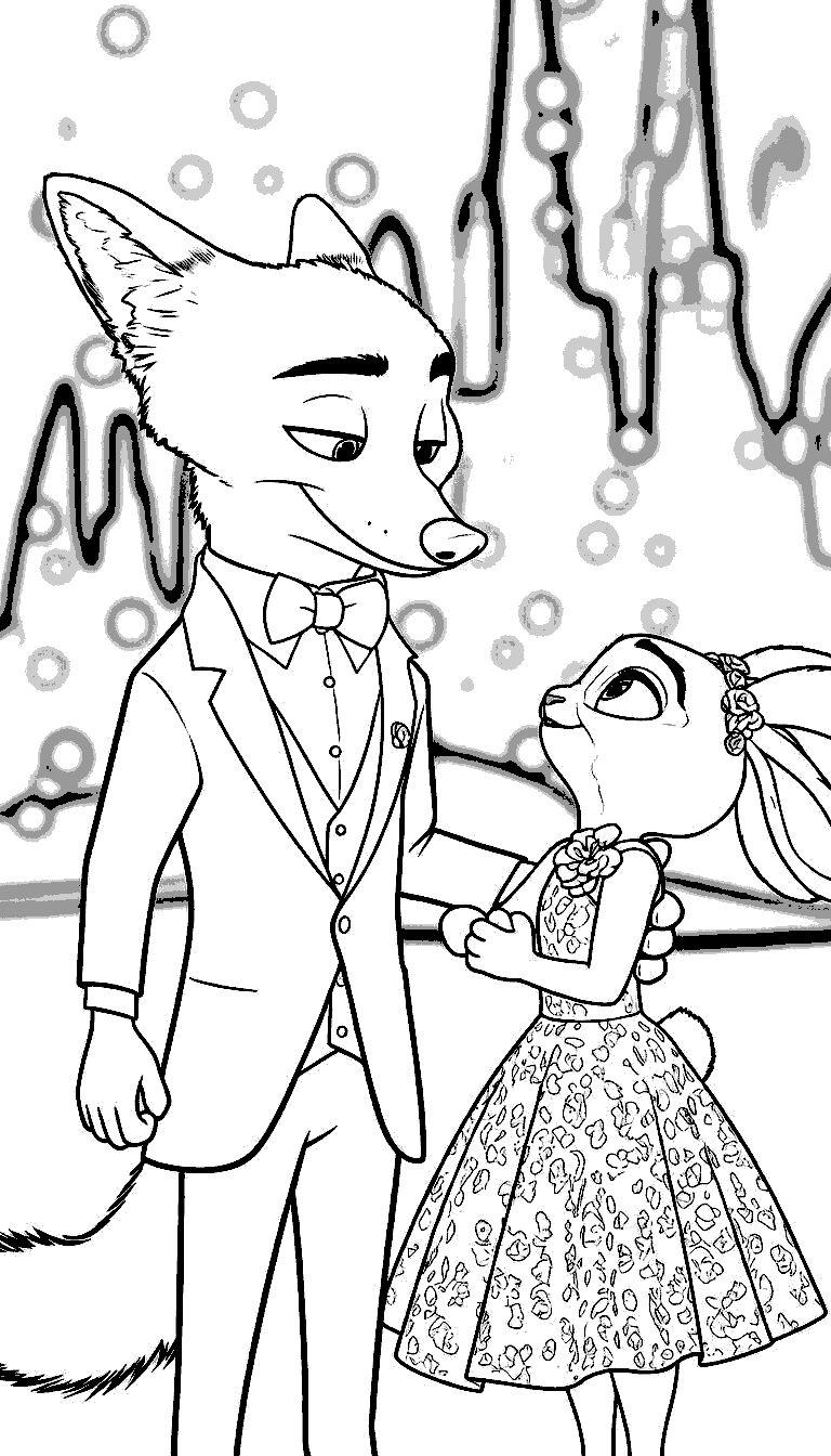 judy hopps and nick wilde magical zootopia ballroom line art