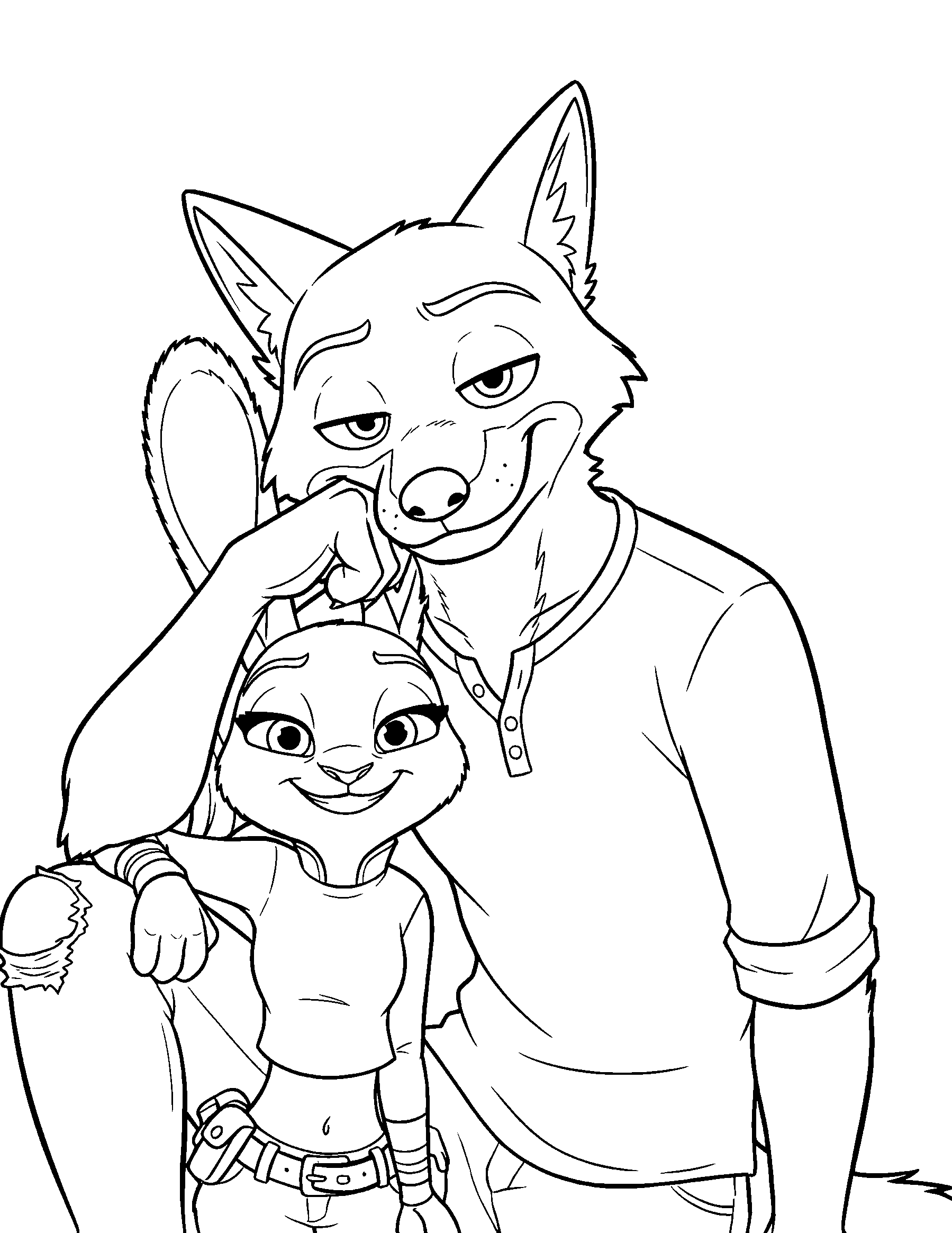 judy hopps and nick wilde zootopia best friends portrait line art