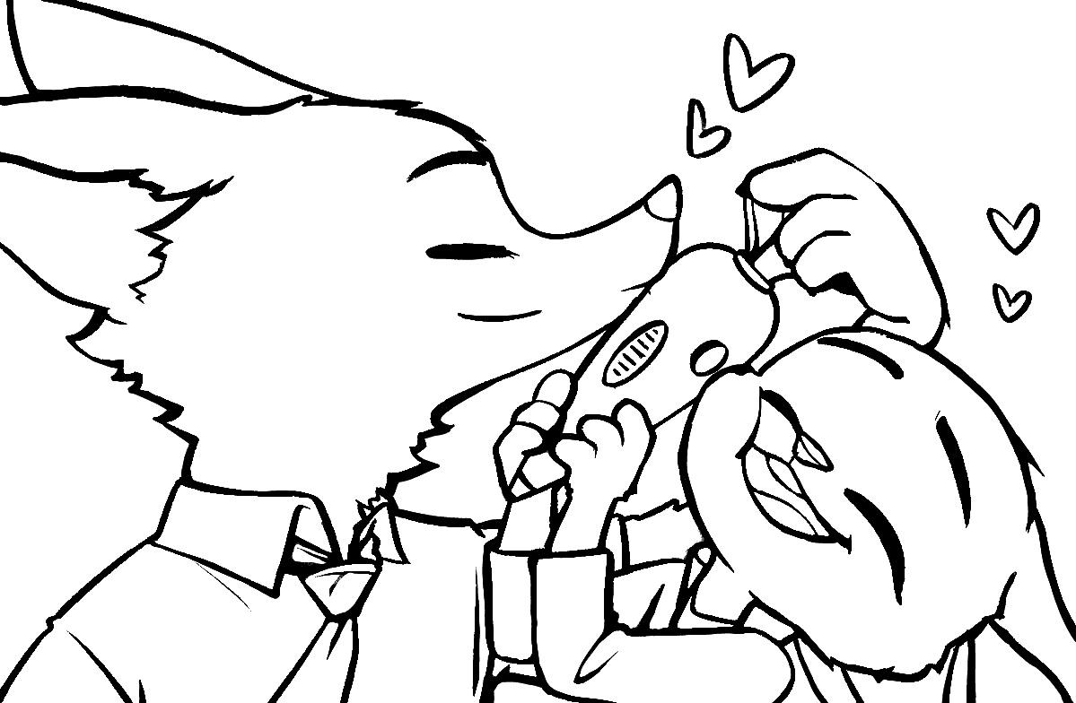 judy hopps and nick wilde zootopia carrot recorder line art
