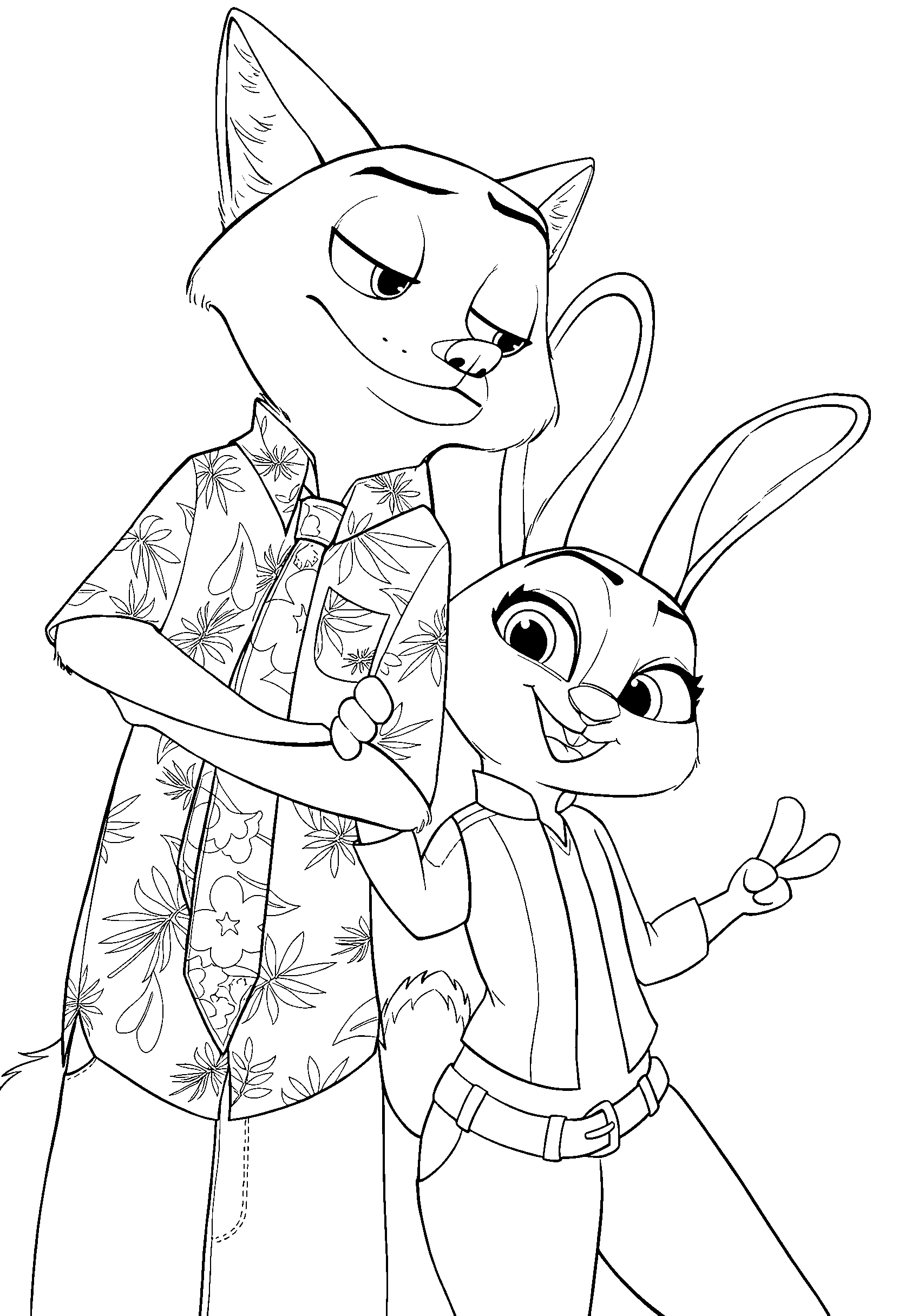 judy hopps and nick wilde zootopia summer vacation line art