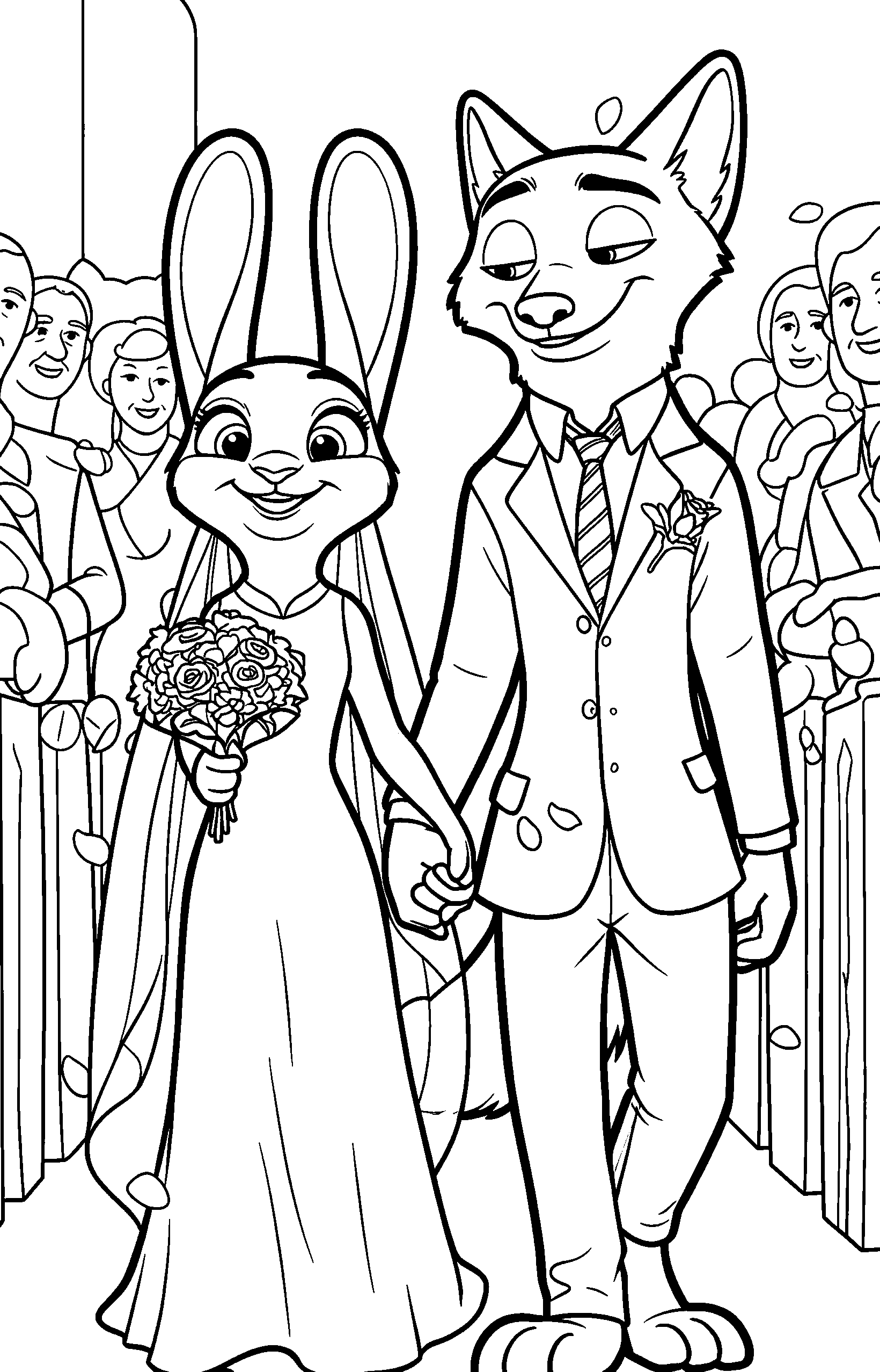 judy hopps and nick wilde zootopia wedding day line art