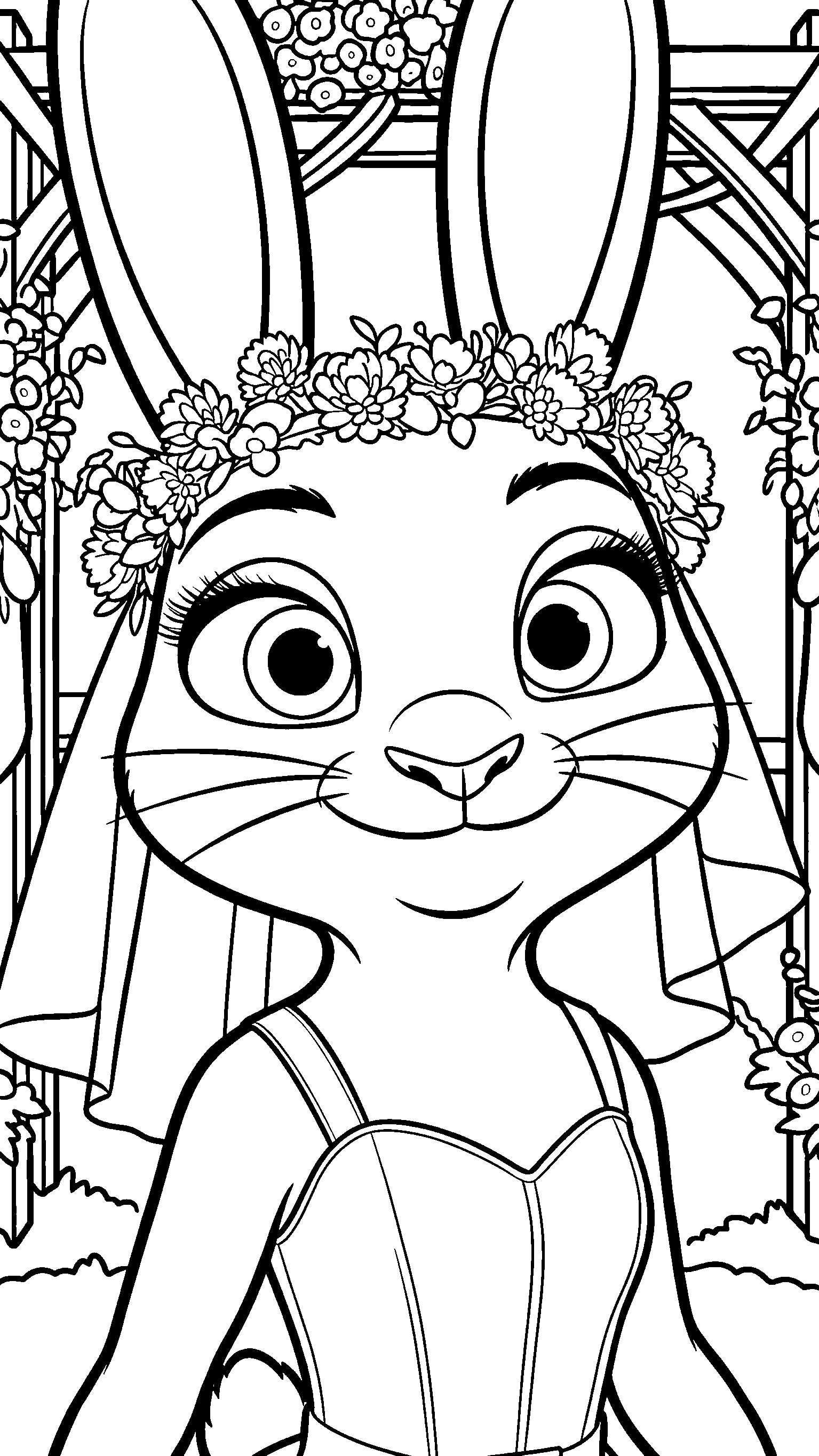 judy hopps bride wedding flower crown zootopia line art