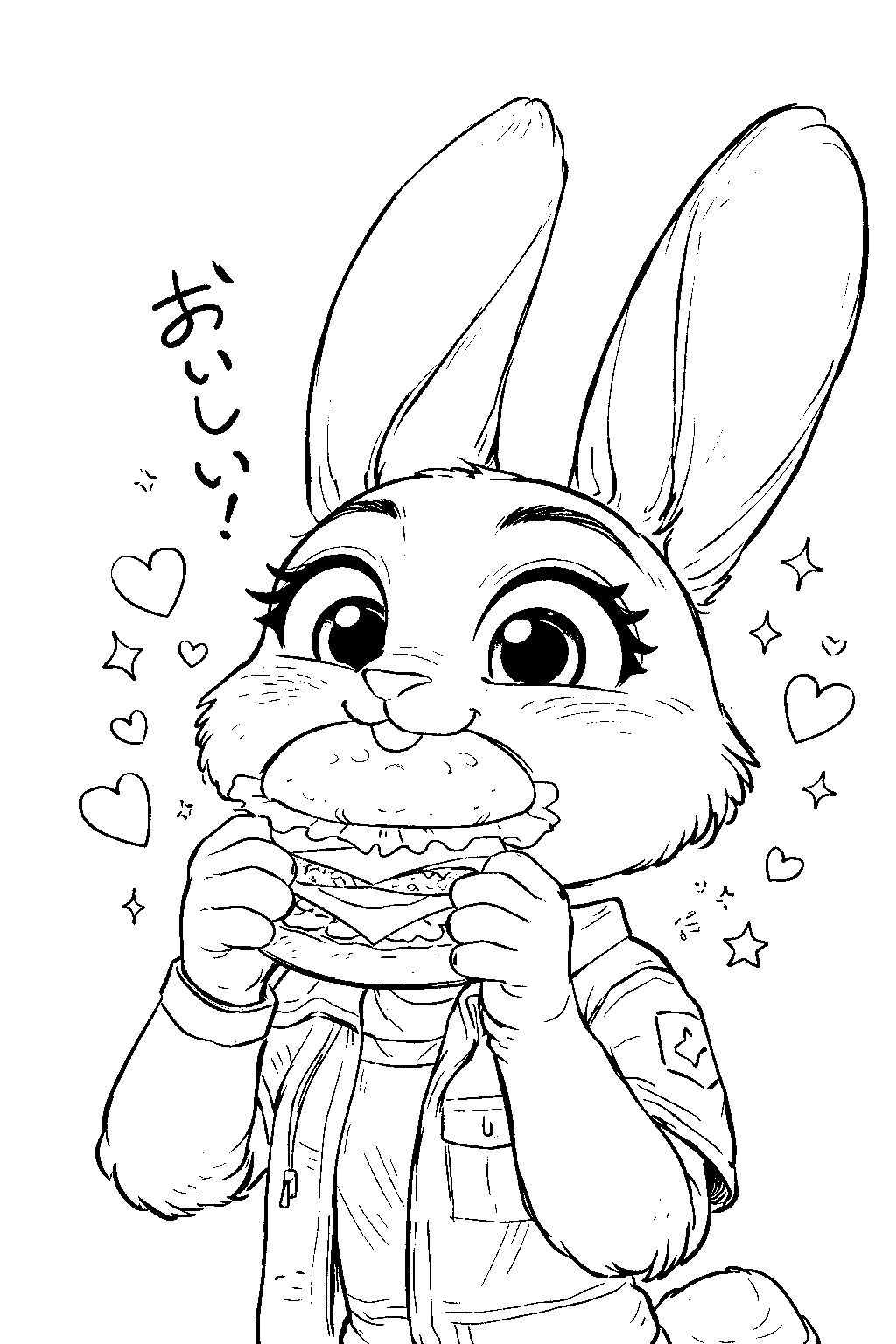 judy hopps eating burger line art