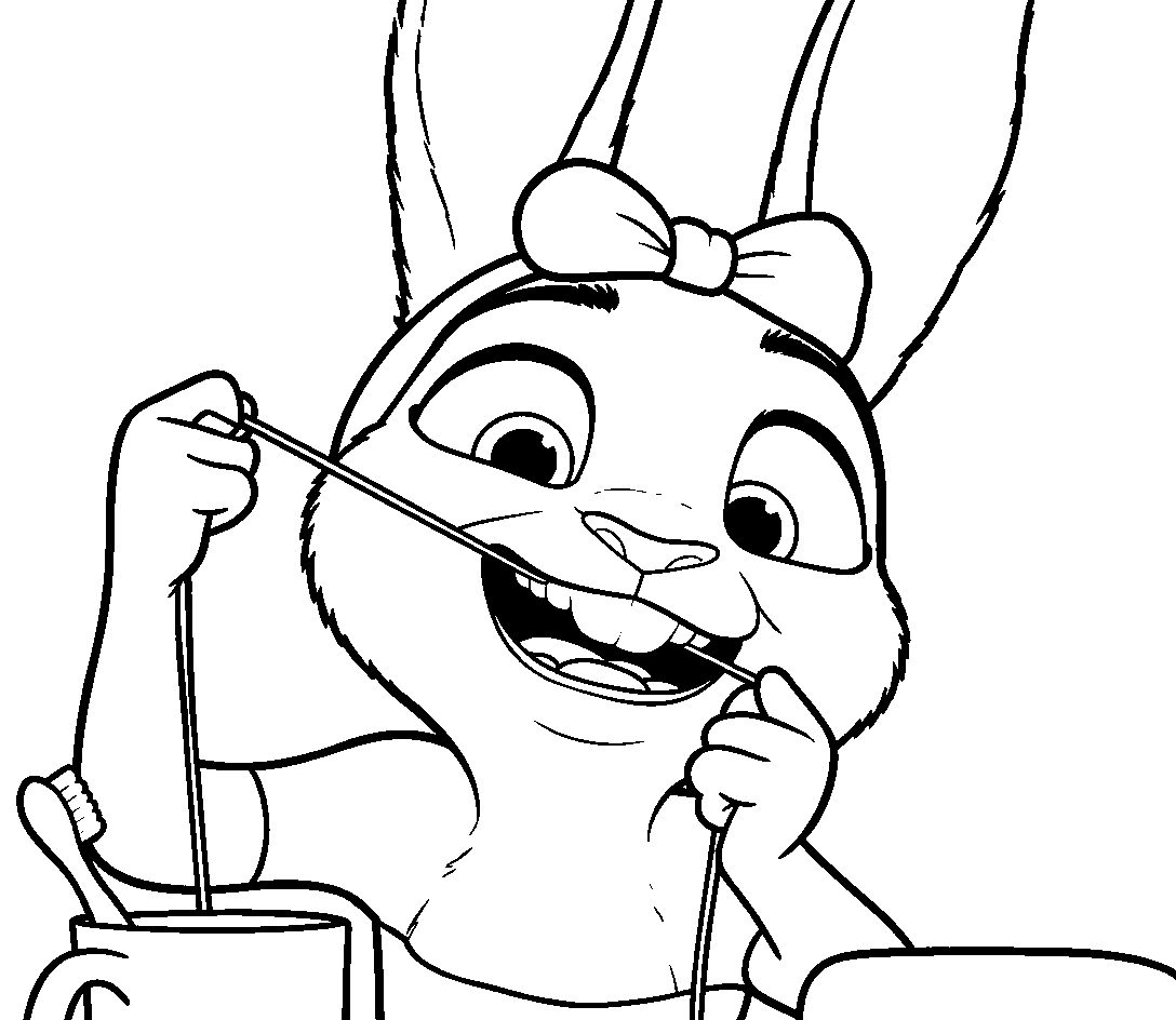 judy hopps flossing teeth line art