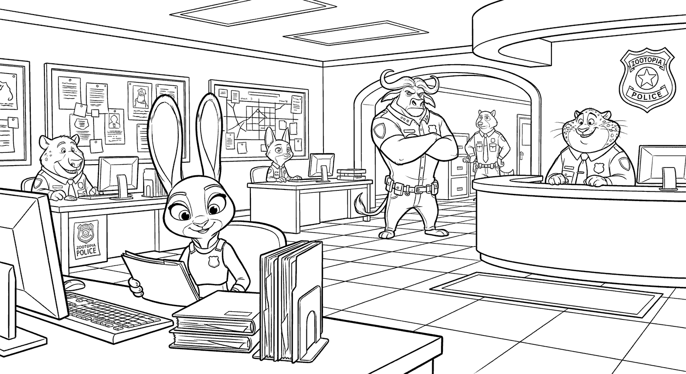 judy hopps nick wilde chief bogo coloring sheet