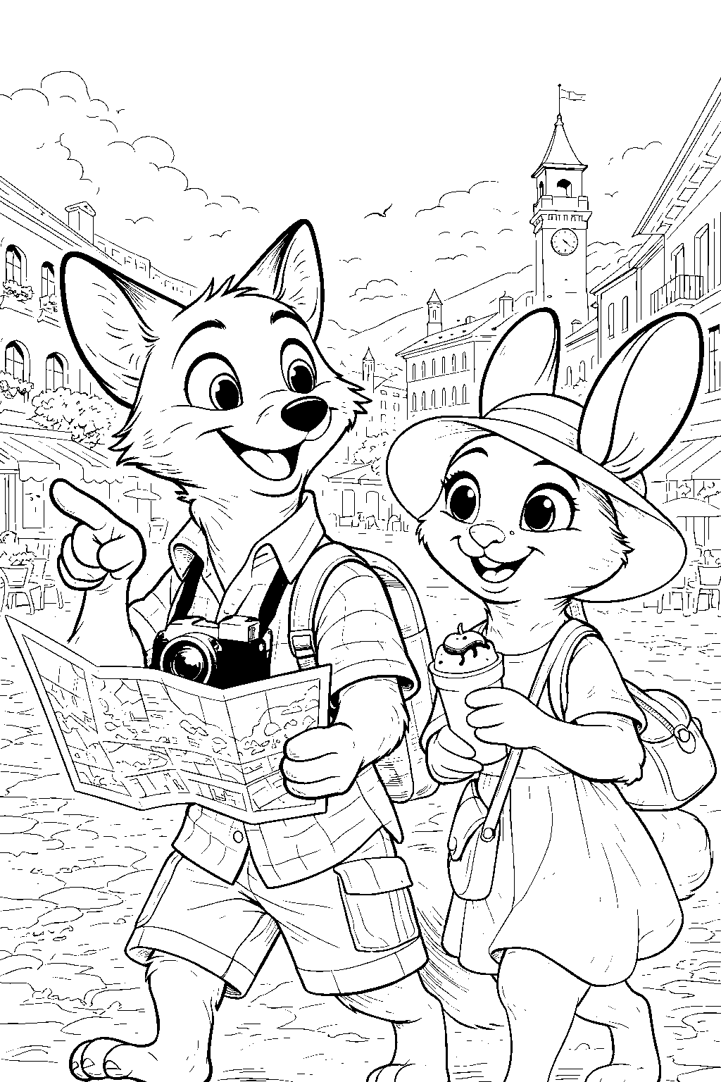 judy hopps nick wilde vacation line art