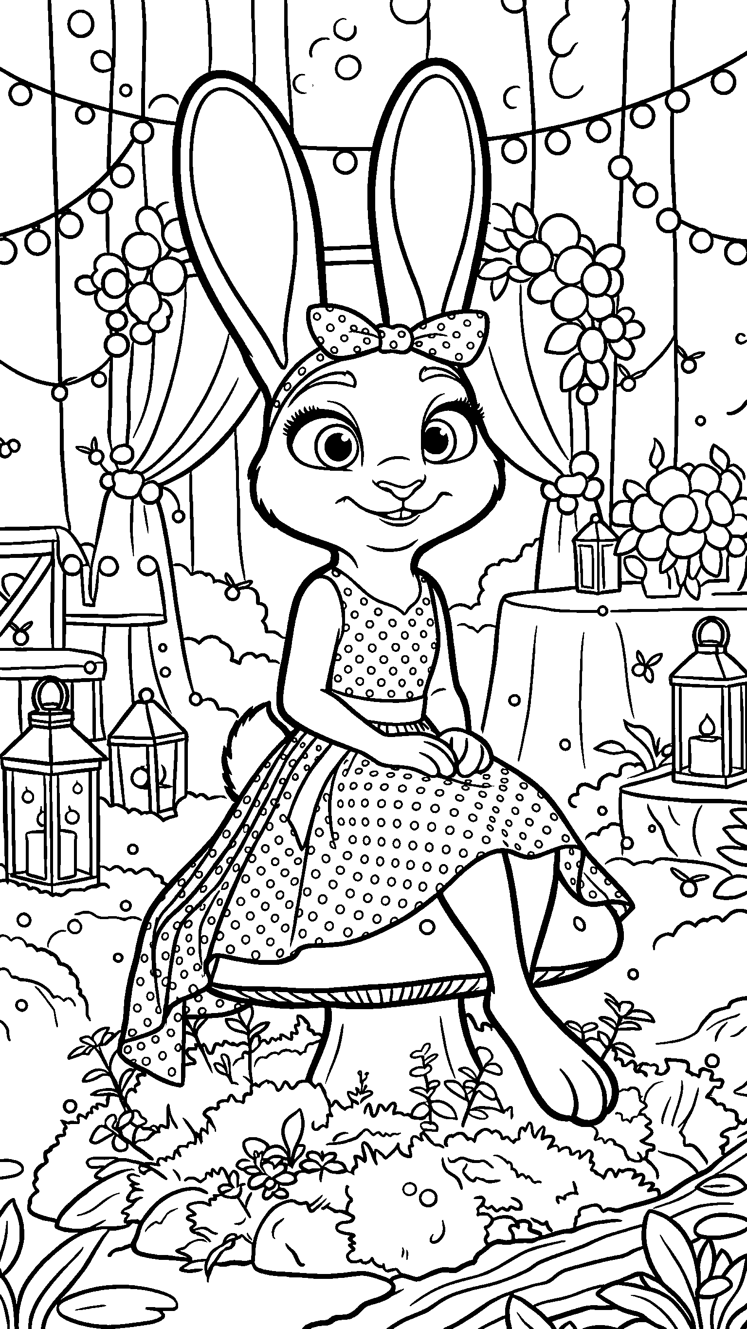 judy hopps polka dot dress garden party zootopia line art