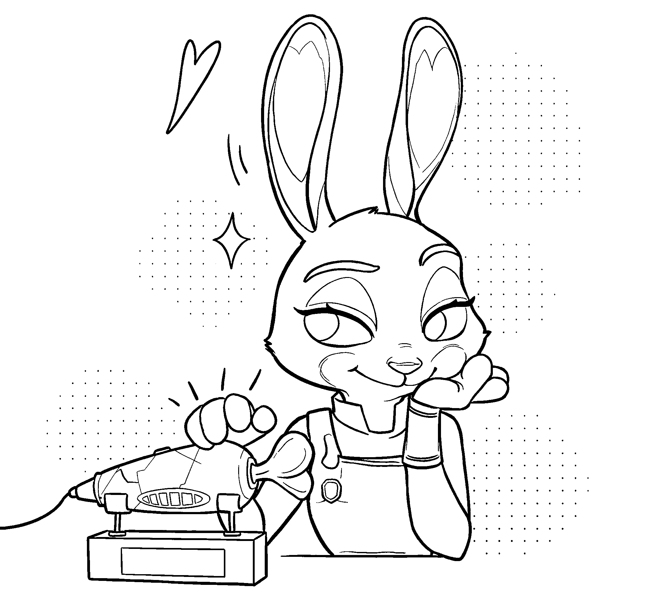 judy hopps with carrot pen award zootopia line art