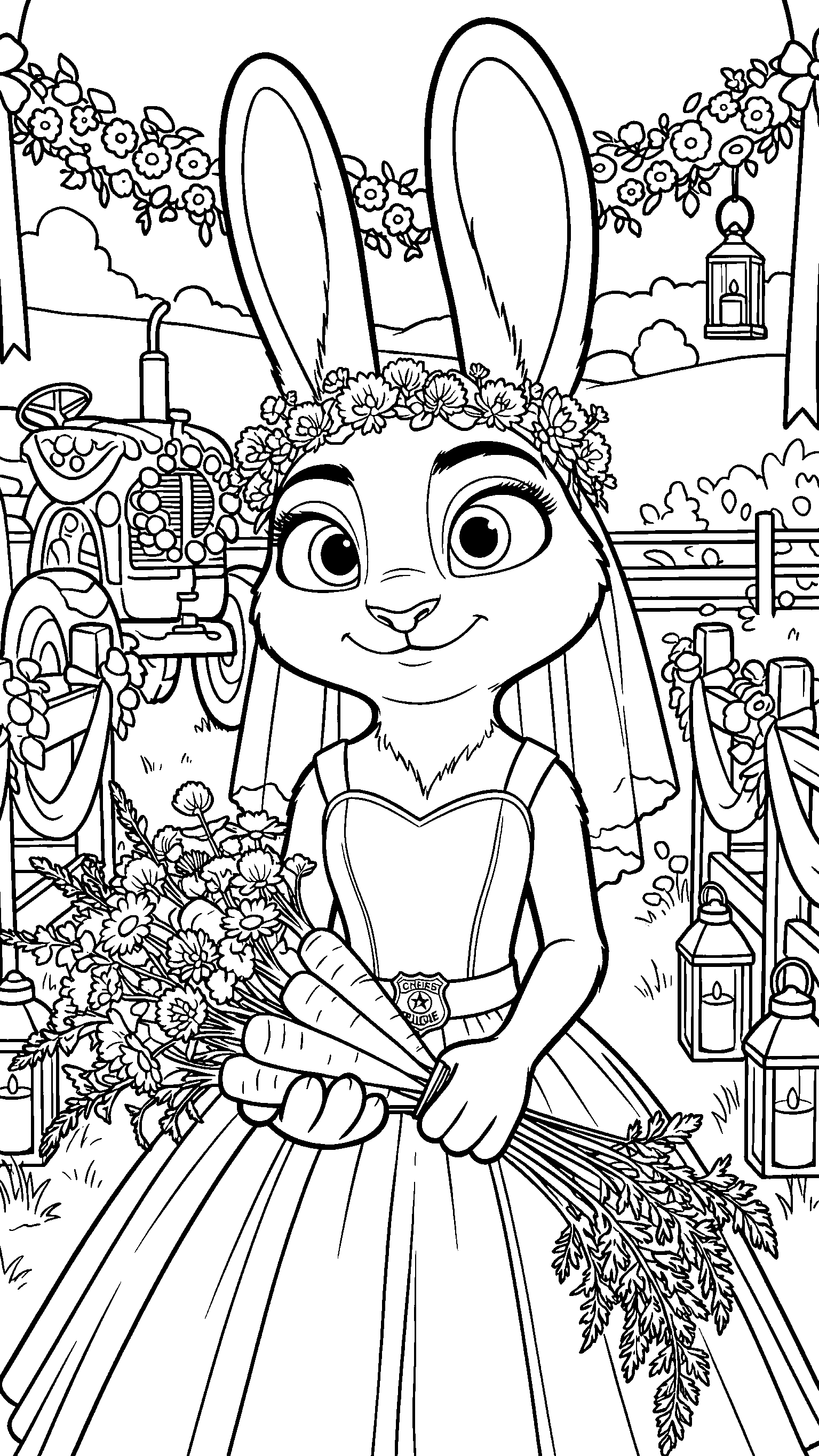 judy hopps zootopia farm wedding flower girl line art