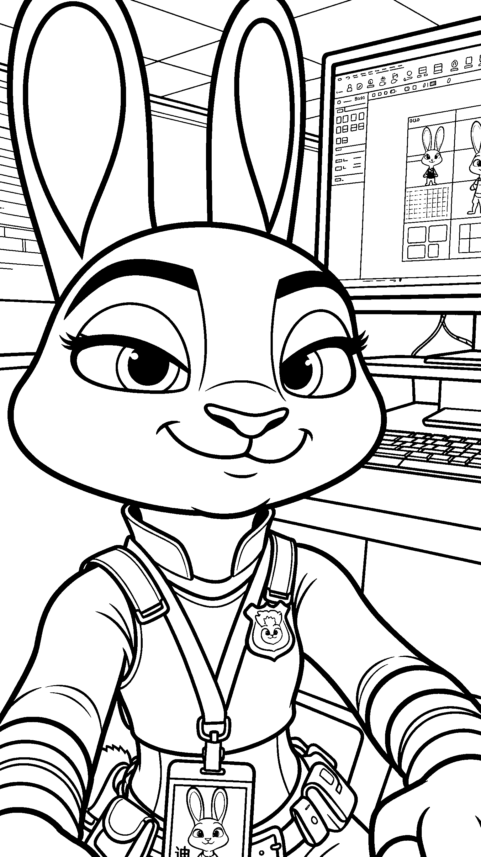 judy hopps zootopia selfie in police uniform line art