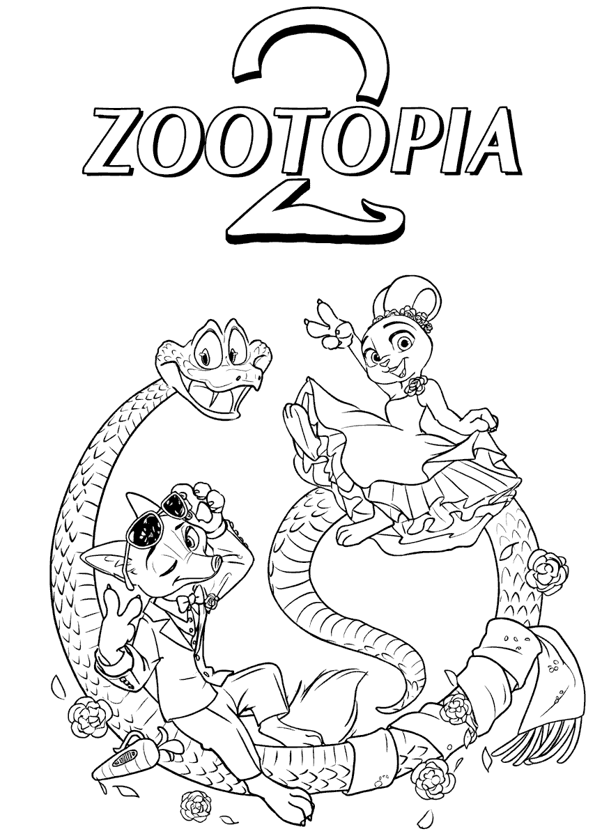 judy nick and gary de snake zootopia 2 wedding line art
