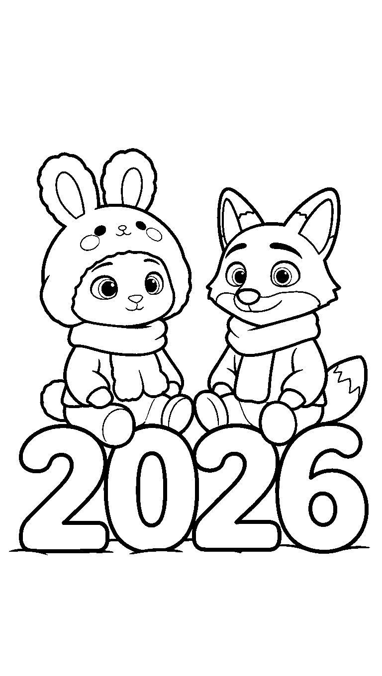 nick and judy 2026 new year line art