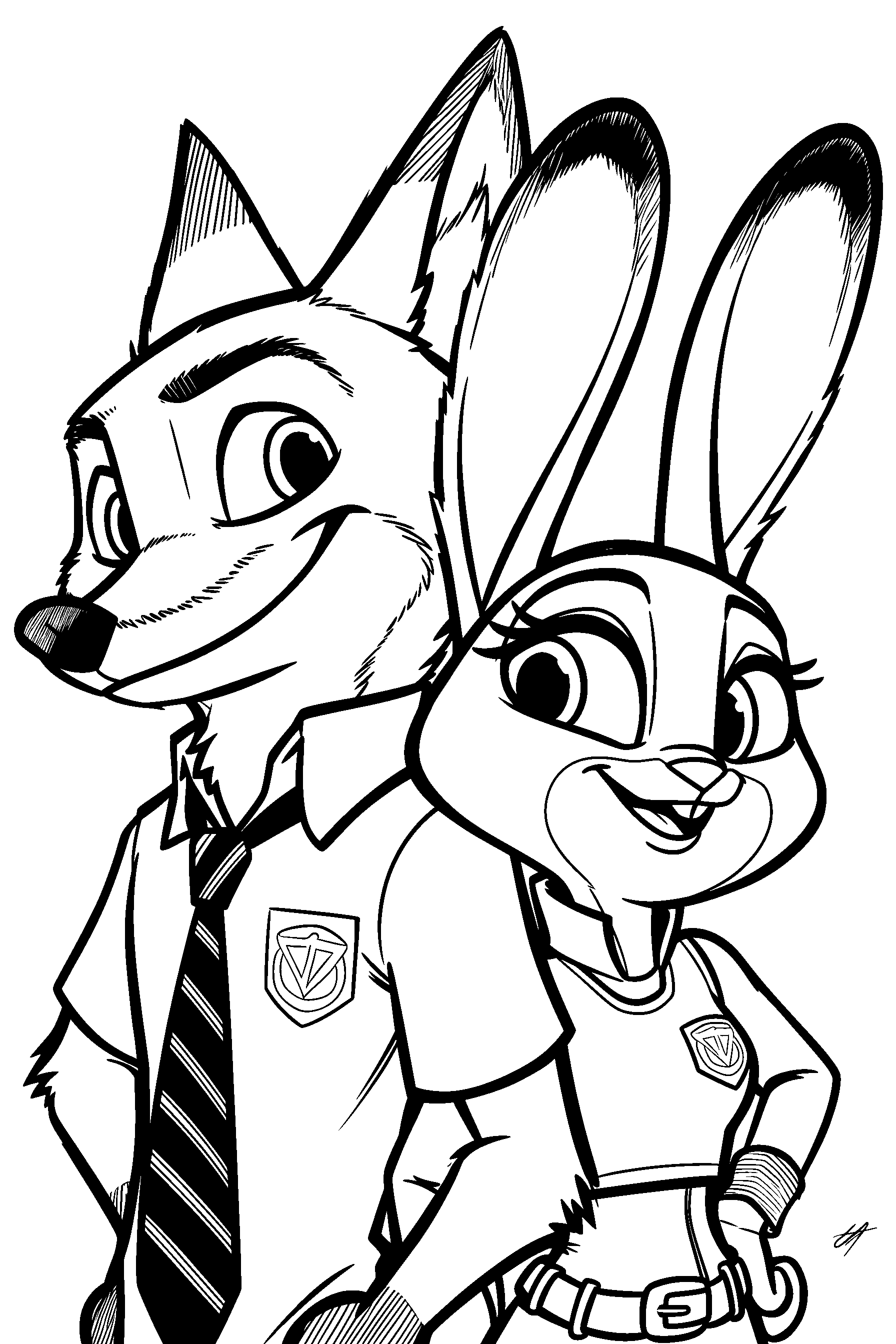 nick and judy back to back line art