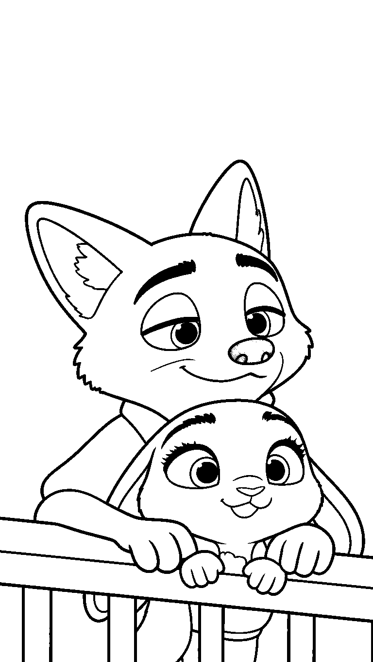 nick and judy balcony hug line art