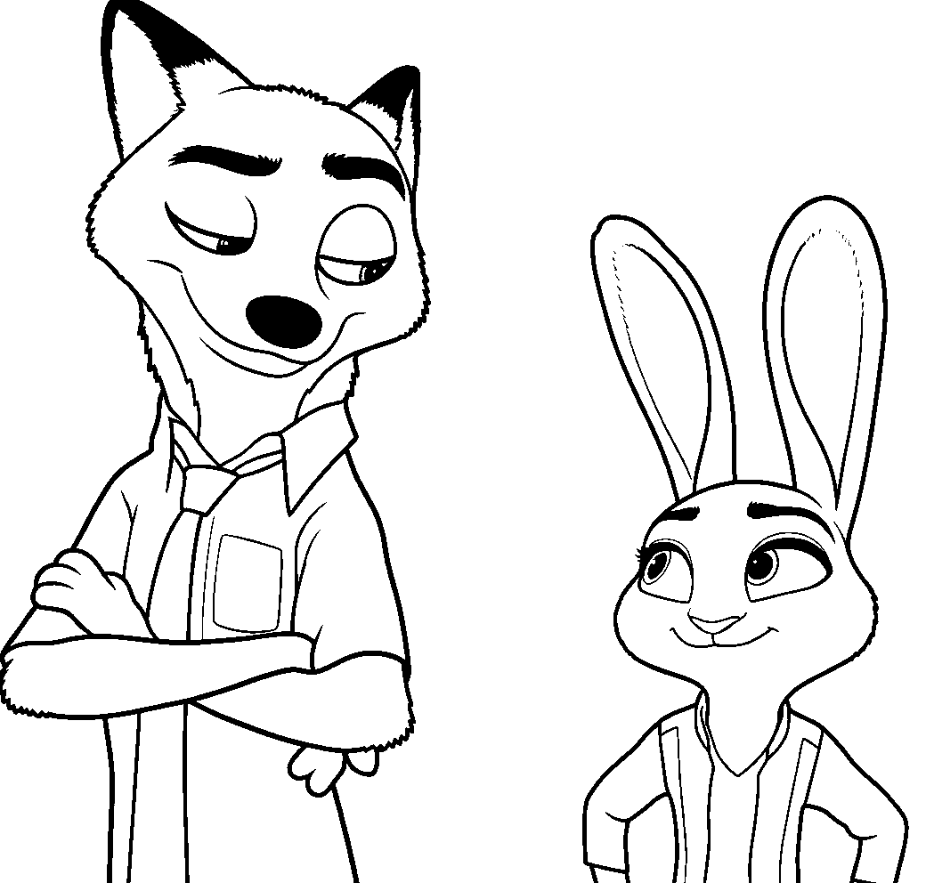 nick and judy best friends line art