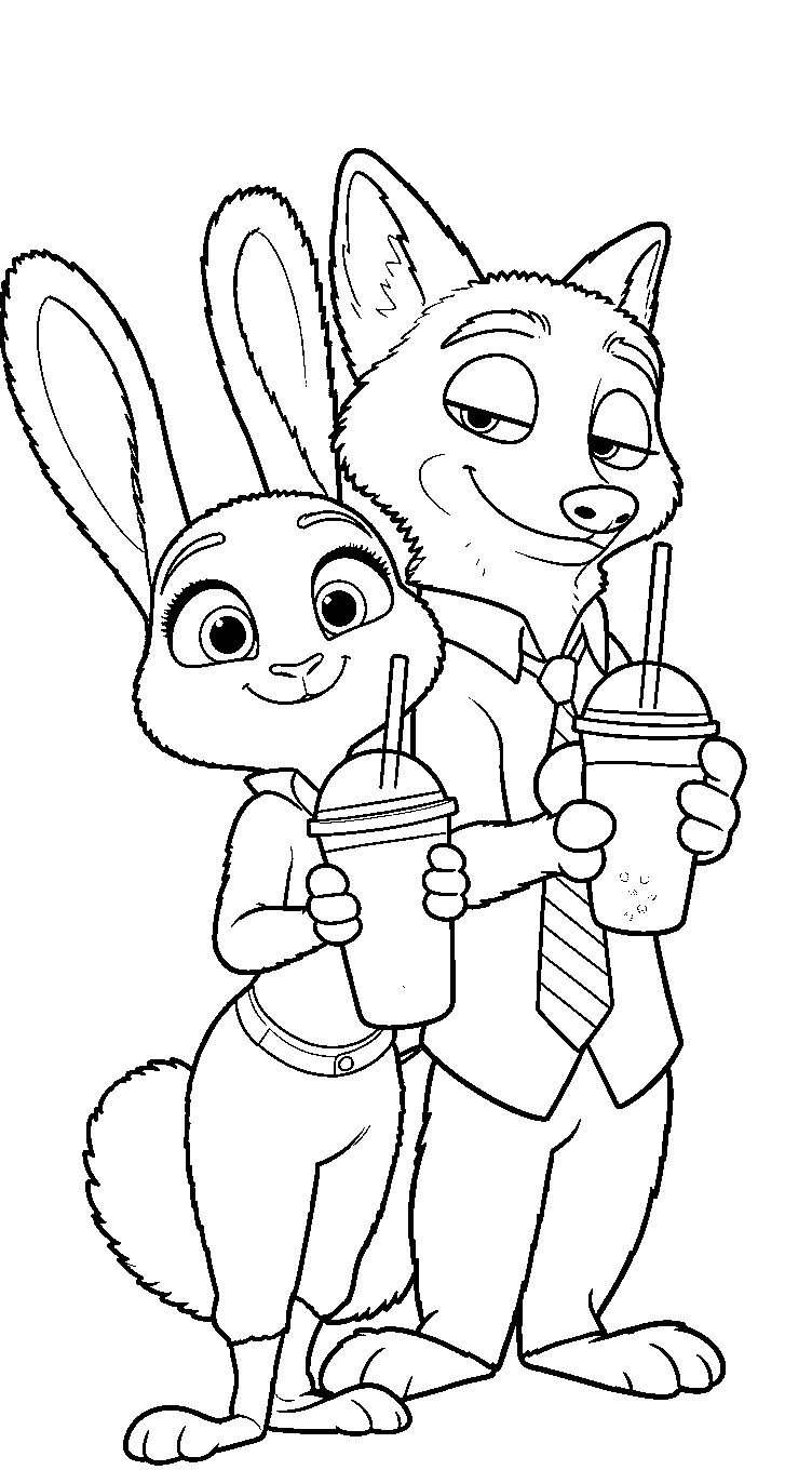 nick and judy bubble tea line art