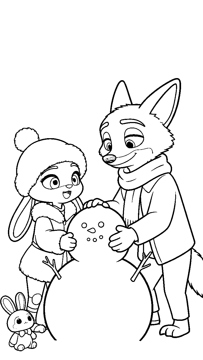 nick and judy building snowman line art
