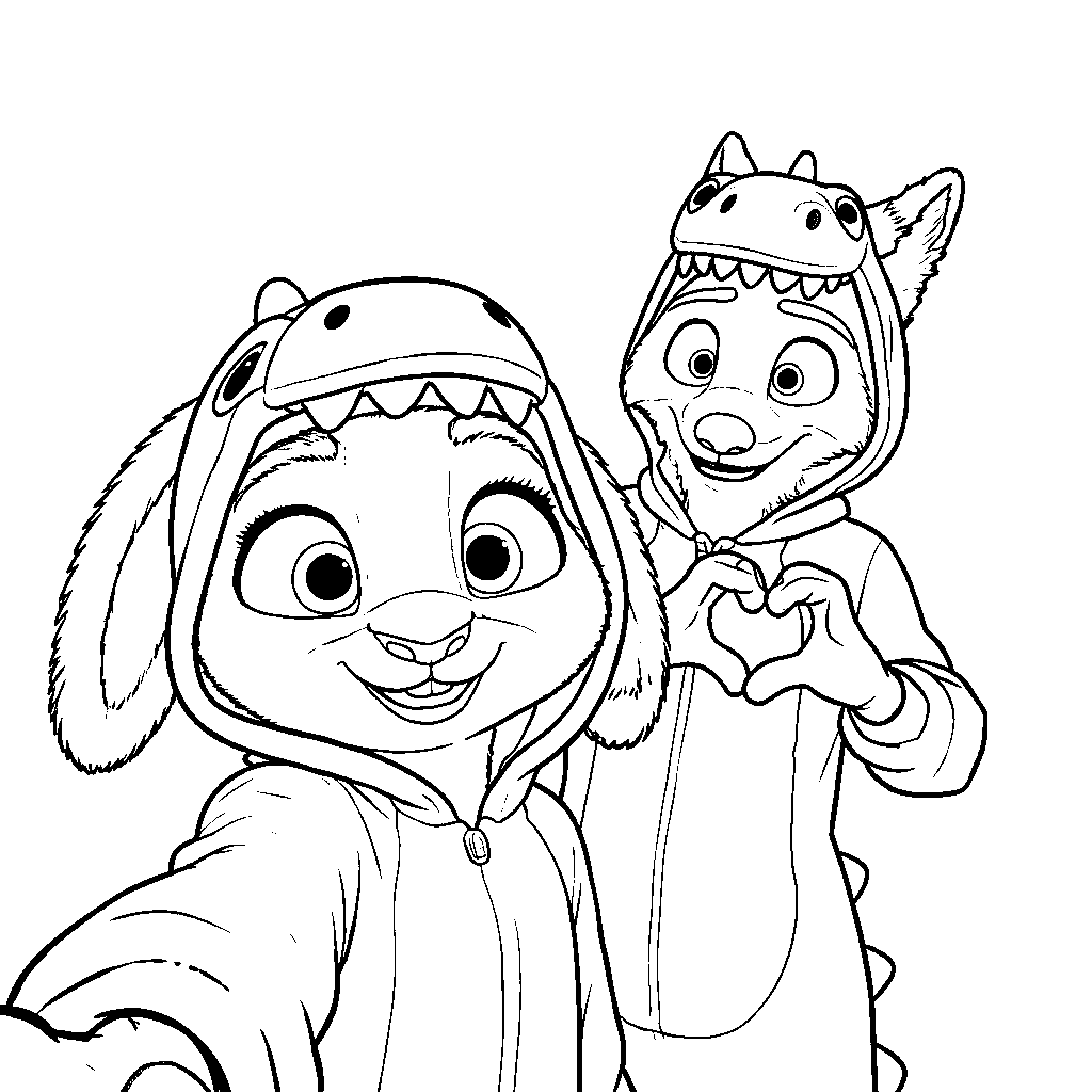 nick and judy dinosaur onesie line art