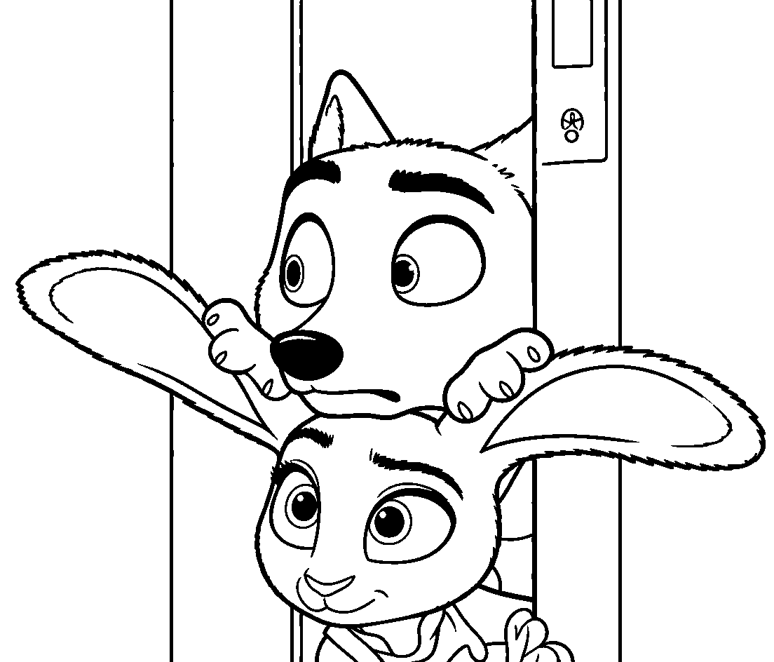 nick and judy elevator peeking line art
