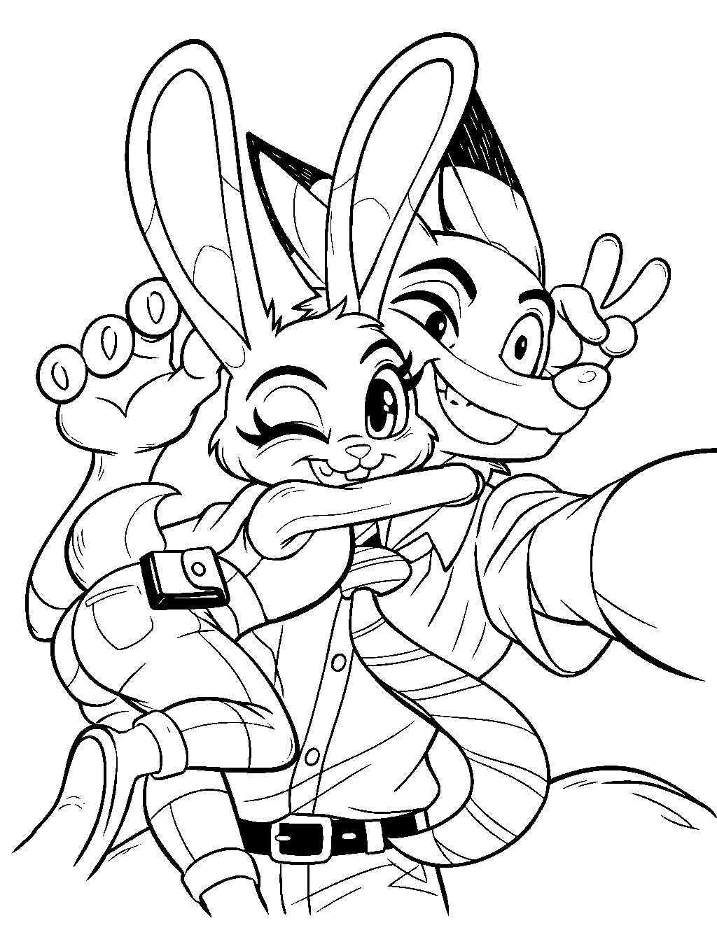 nick and judy fun selfie line art